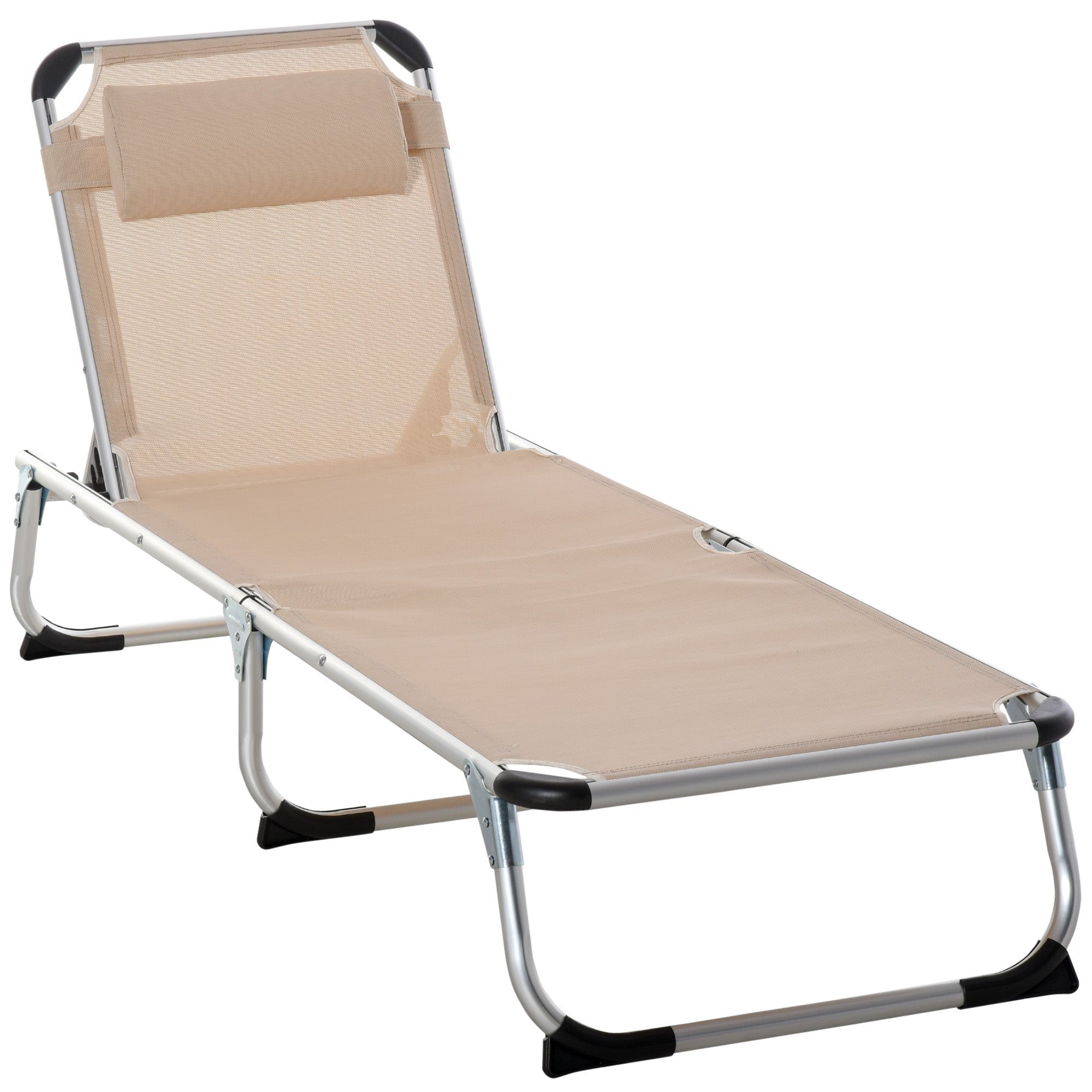 Foldable Reclining Sun Lounger with Adjustable Back - Khaki