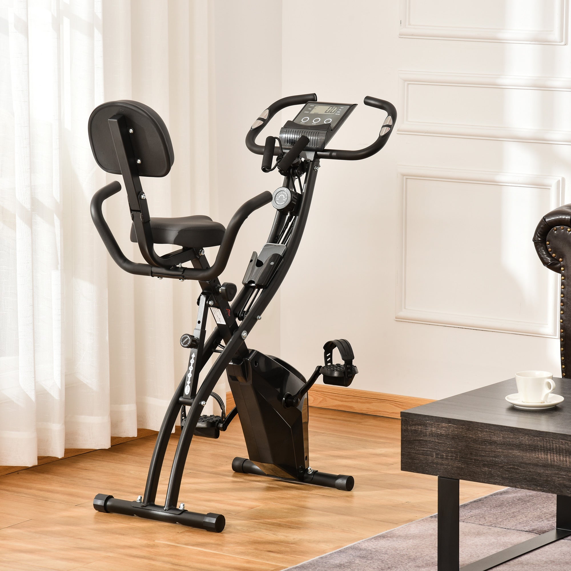 2-in-1 Foldable Exercise Bike with Magnetic Resistance and Pulse Sensor - Black