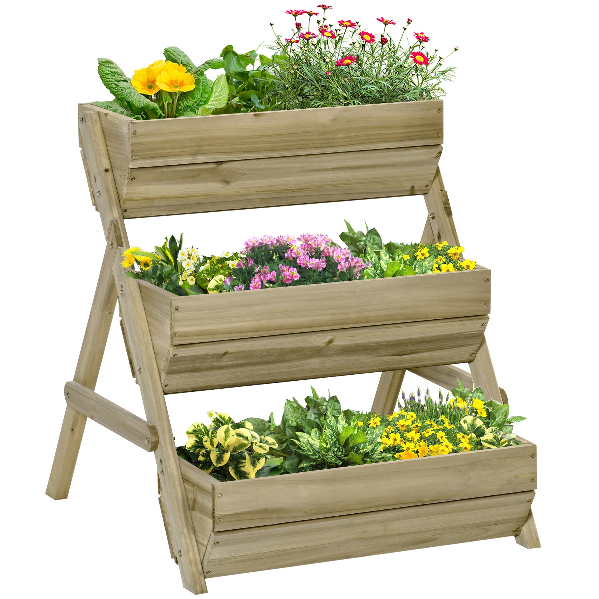 3 Tier Raised Wooden Garden Planter Box Kit with Drainage Holes - Green