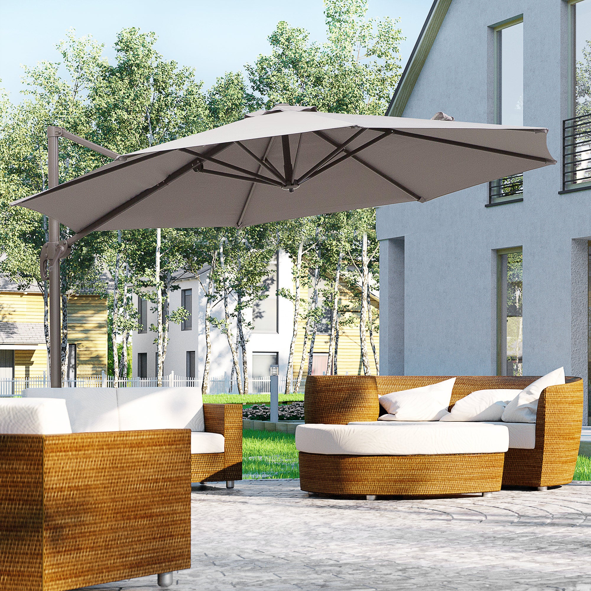 3 Metre Cantilever Patio Umbrella with 360 Degree Rotation - Grey