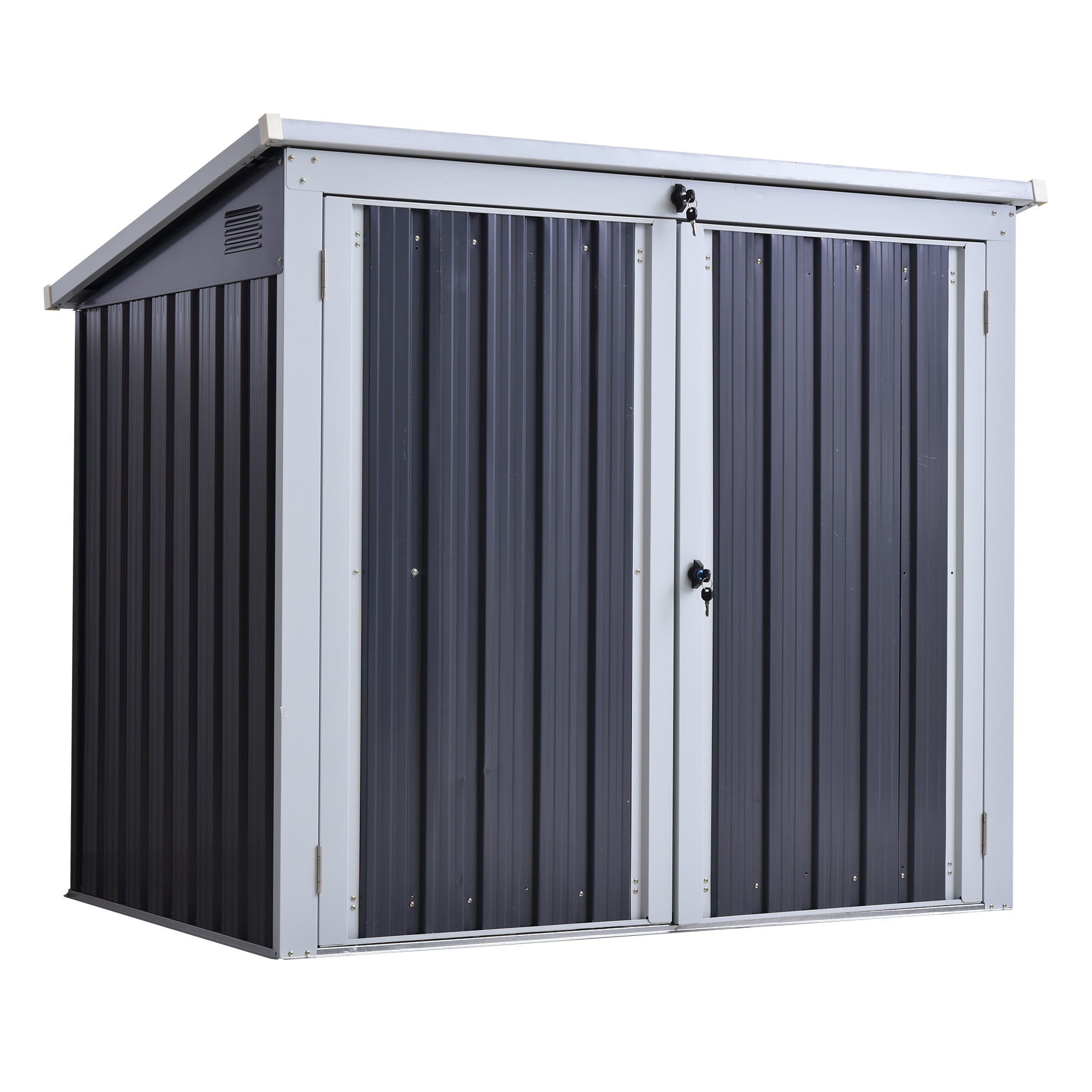5ft Garden 2-Bin Steel Rubbish Storage Shed with Lockable Doors - Grey