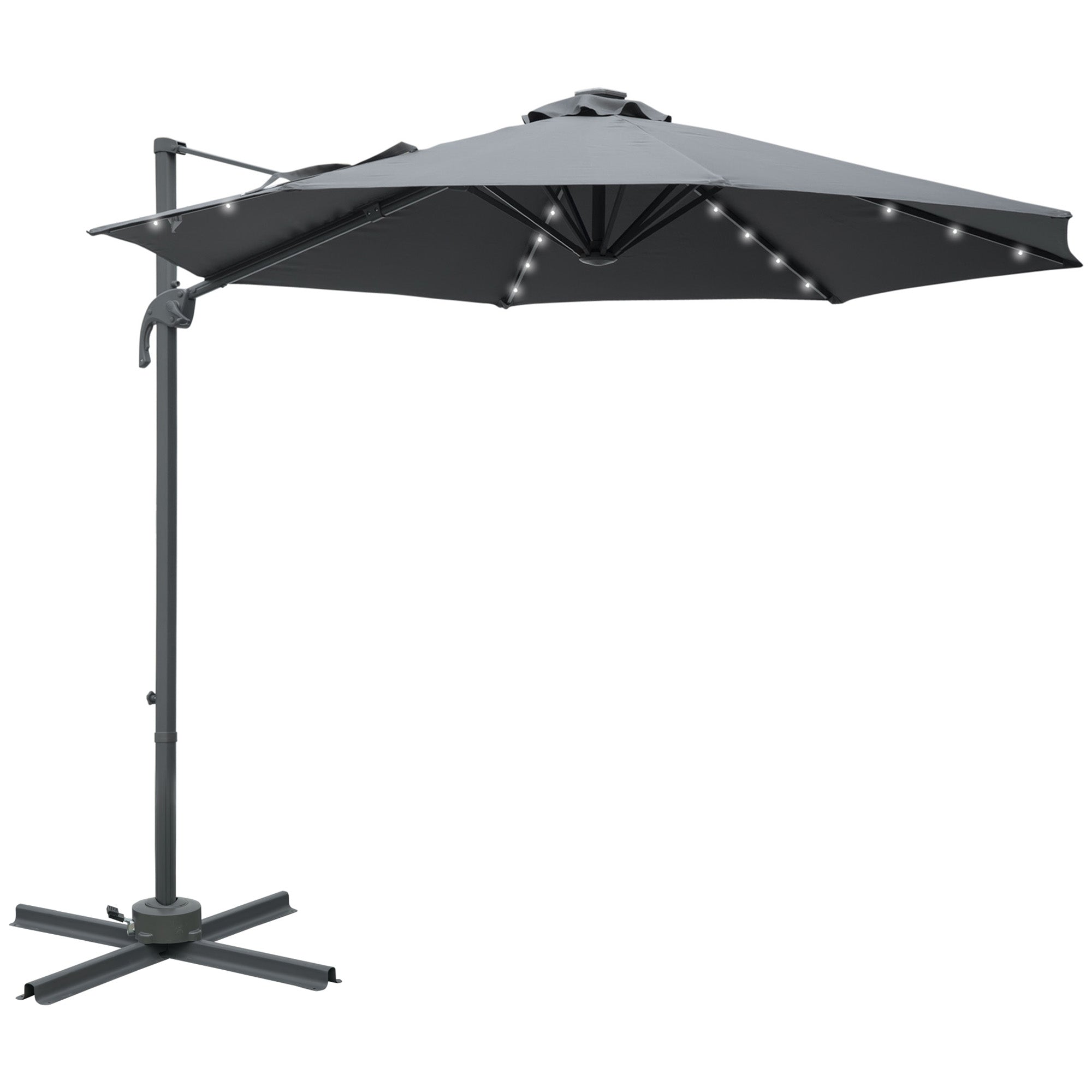 3 Metre Square Outdoor Umbrella Set with Solar LED Light and Crank Tilt - Dark Grey