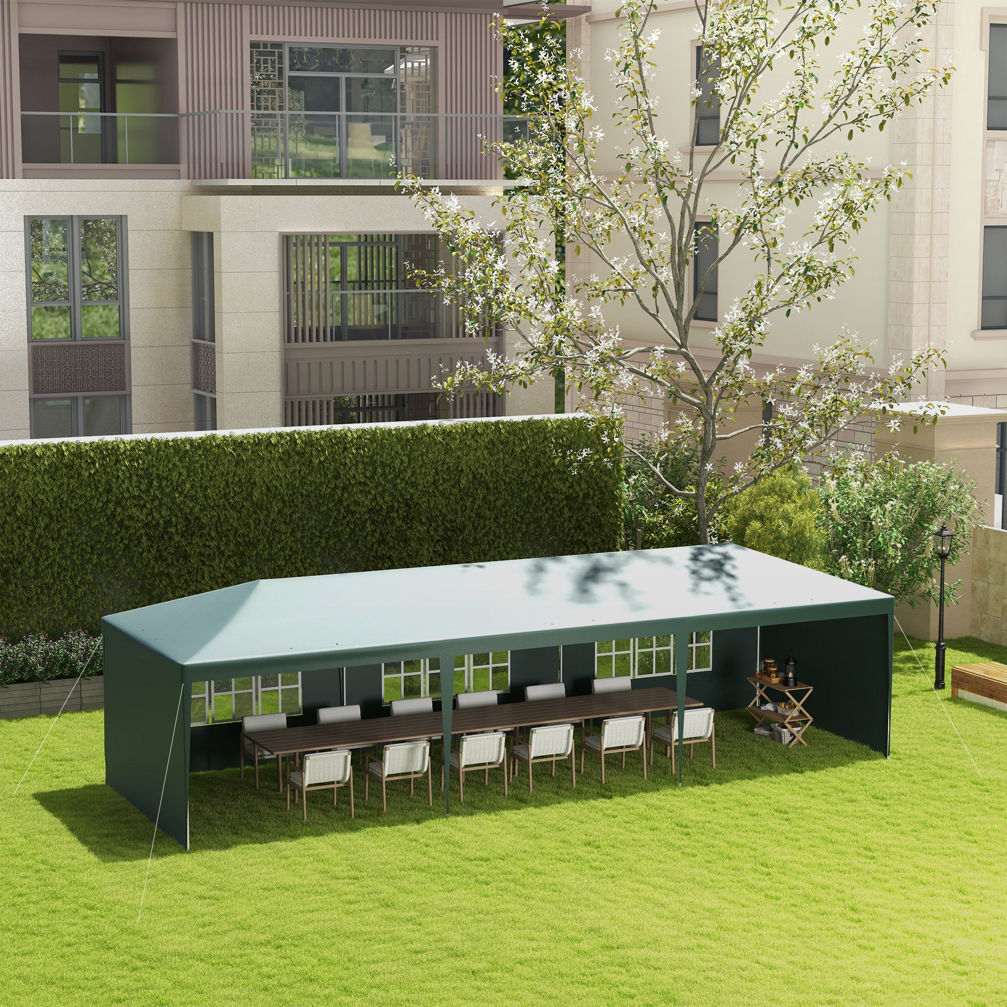 9 x 3 Metre Garden Gazebo with Removable Walls and Steel Frame - Green