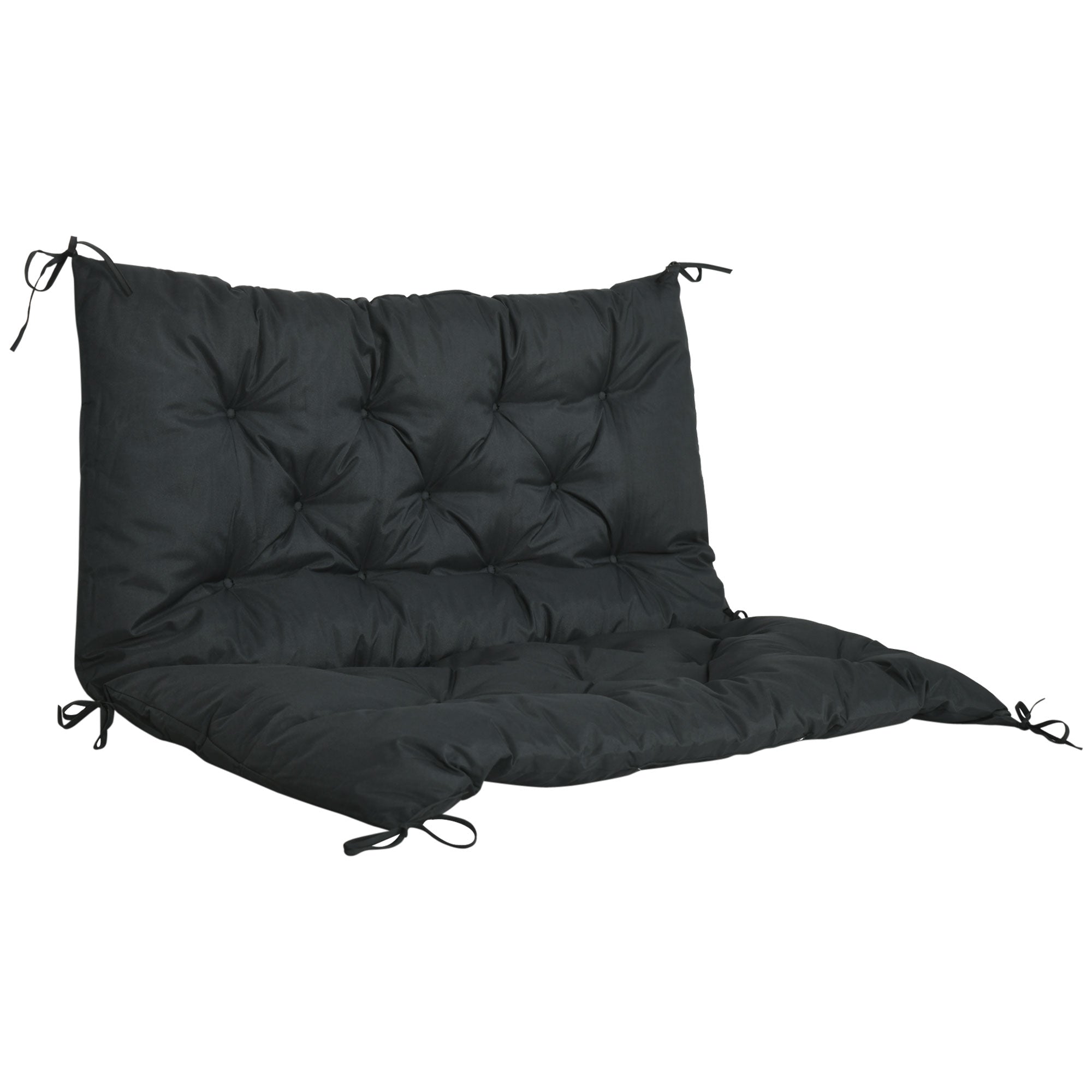 2 Seater Garden Bench Cushion with Ties - Black Polyester