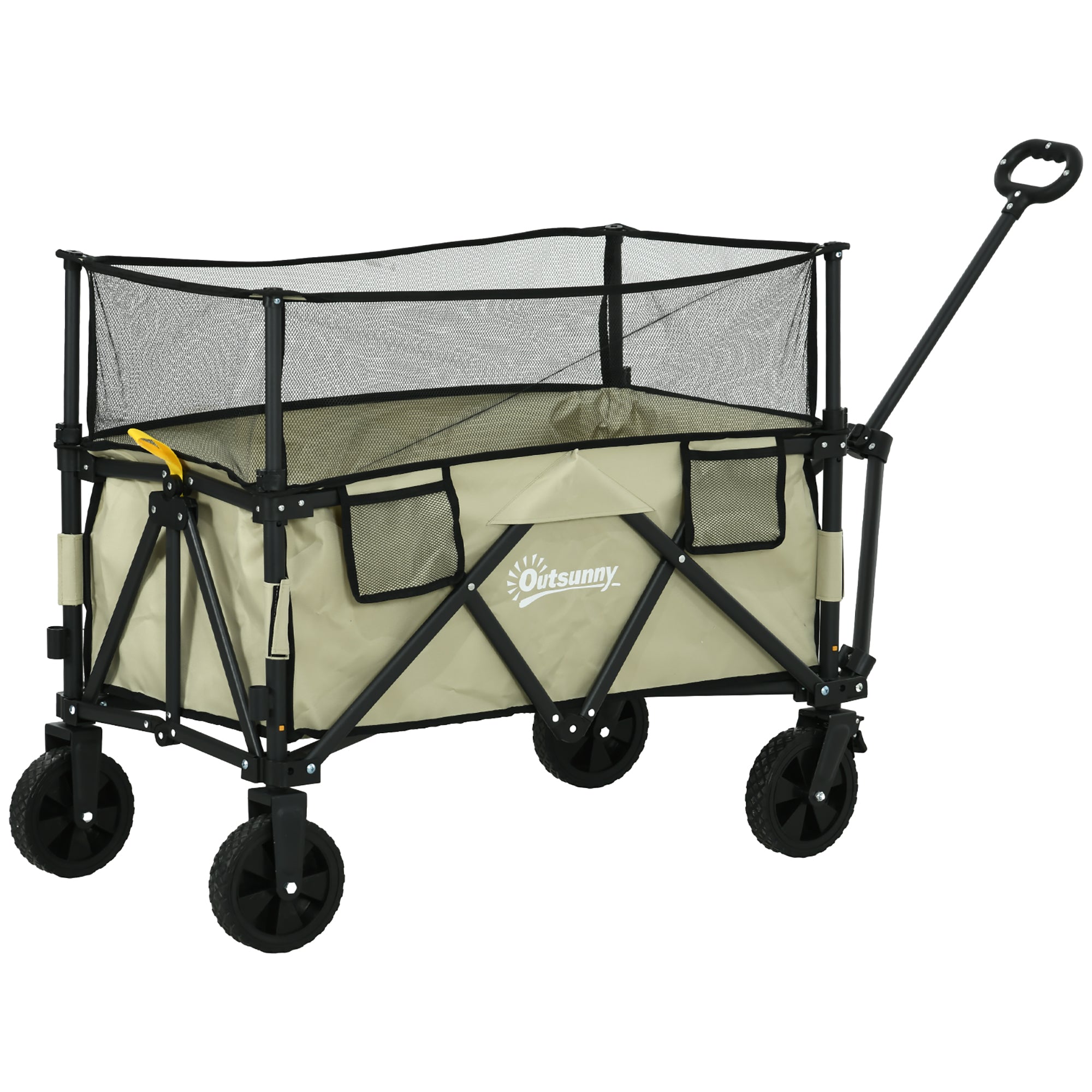 180L Folding Garden Trolley Cart with Extendable Side Walls - Khaki