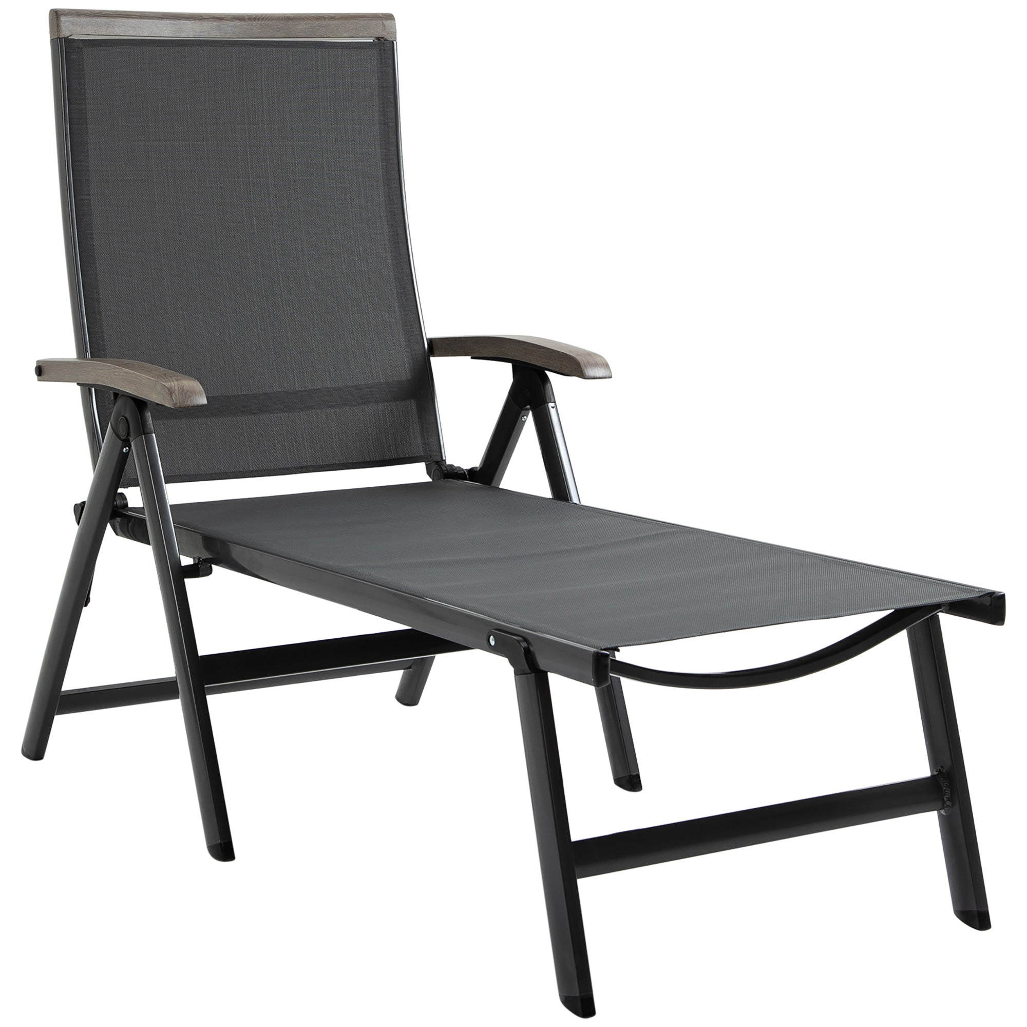 Outdoor Folding Sun Lounger with 5-Position Aluminium Frame - Grey Mesh