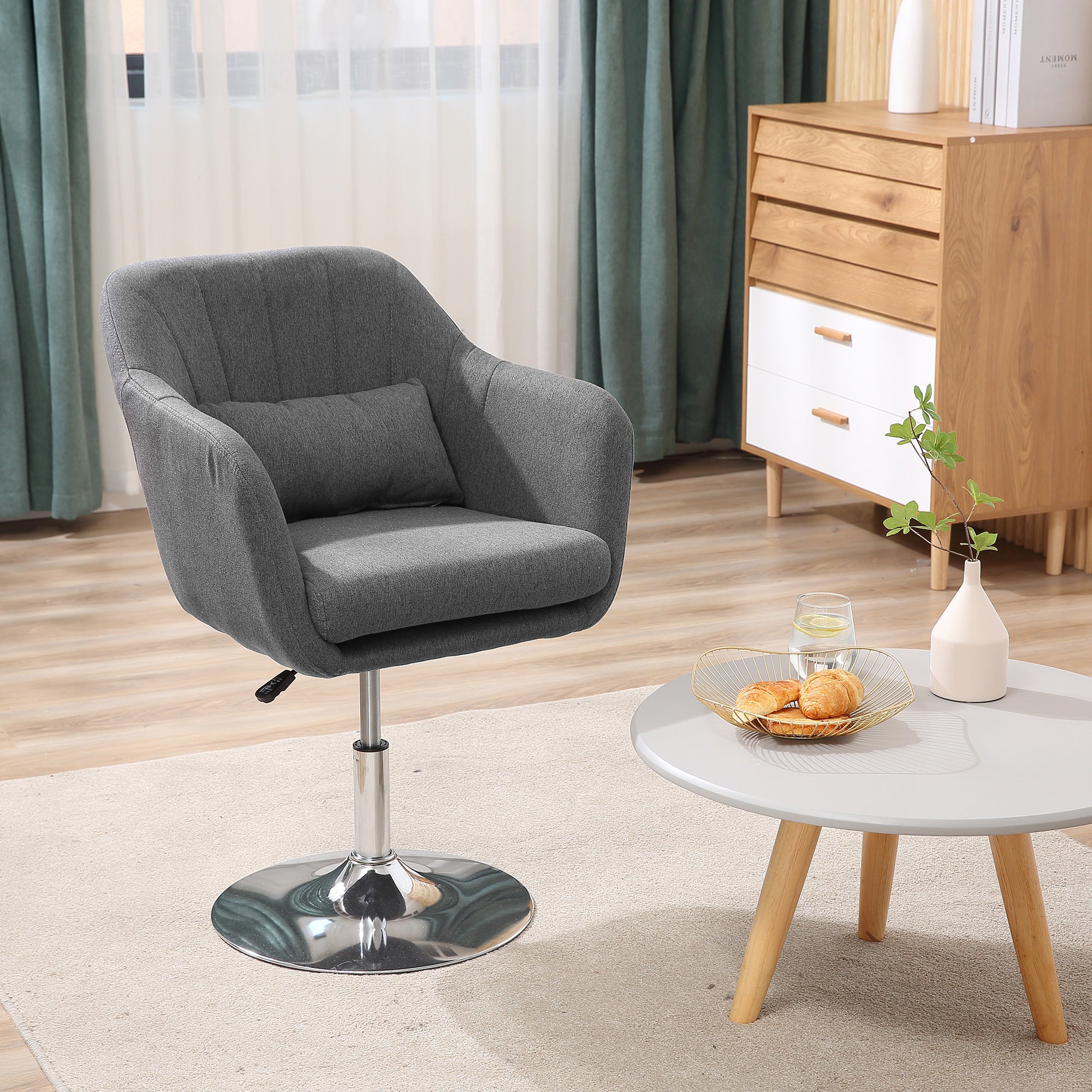 Retro Swivel Accent Chair with Adjustable Height and Lumbar Support - Neutral
