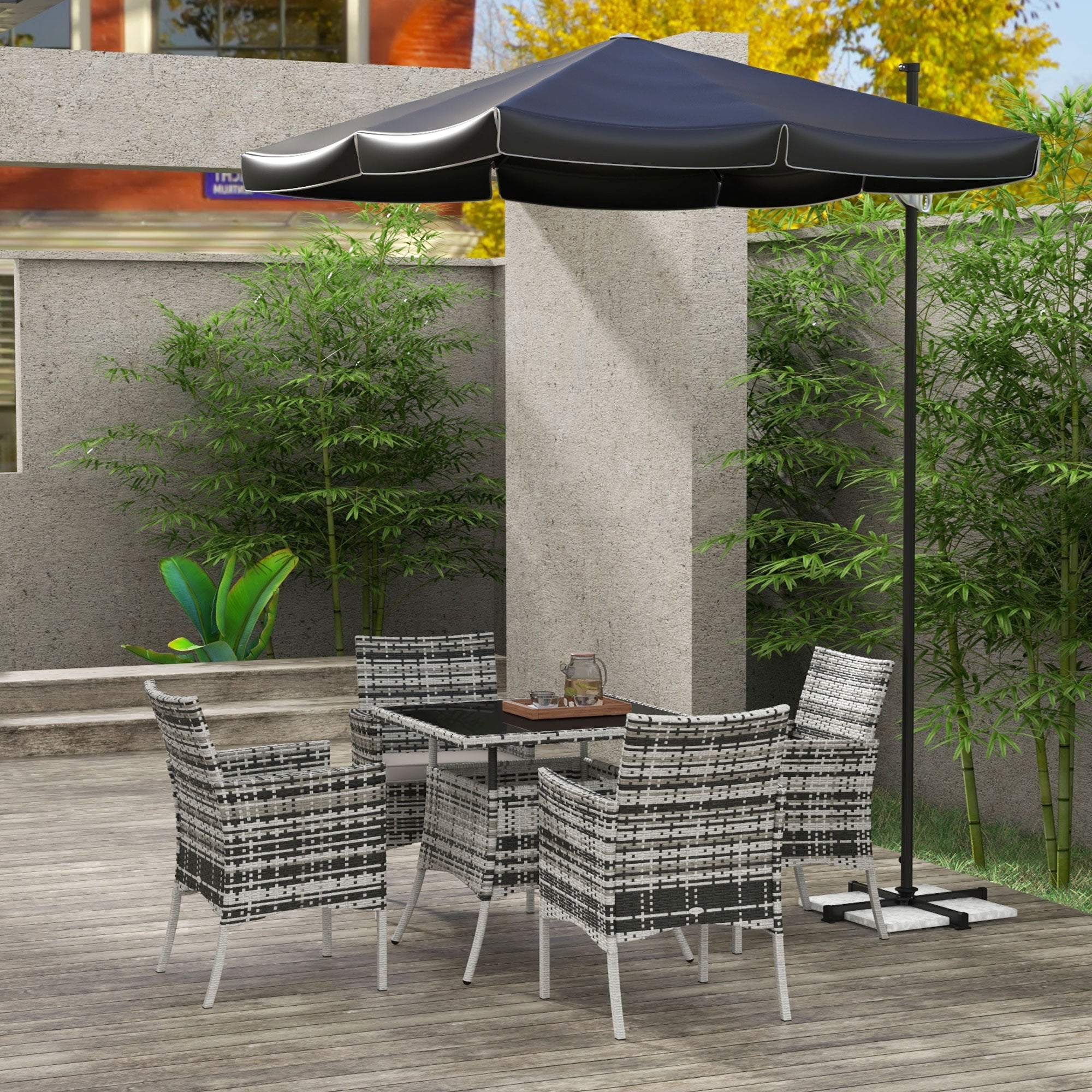 5 Piece Rattan Outdoor Dining Set with Tempered Glass Tabletop - Grey