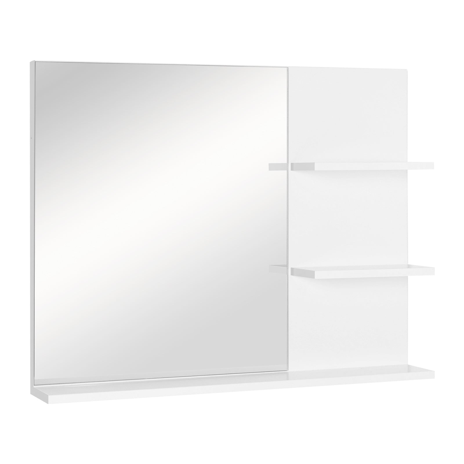 Modern Wall Mounted Bathroom Mirror with Three Tier Storage - White