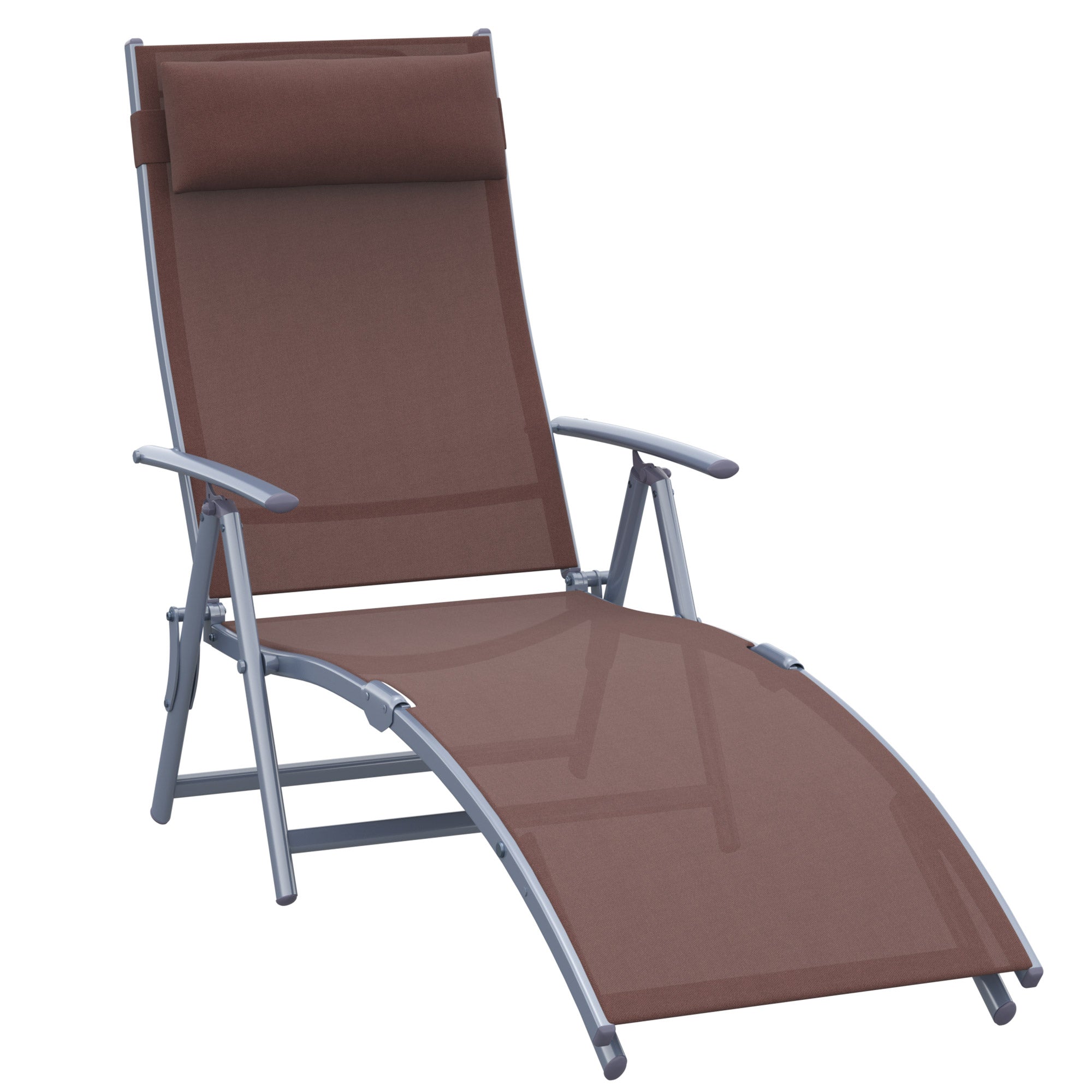 Patio Sun Lounger Chair with Pillow - Foldable Brown Texteline Recliner