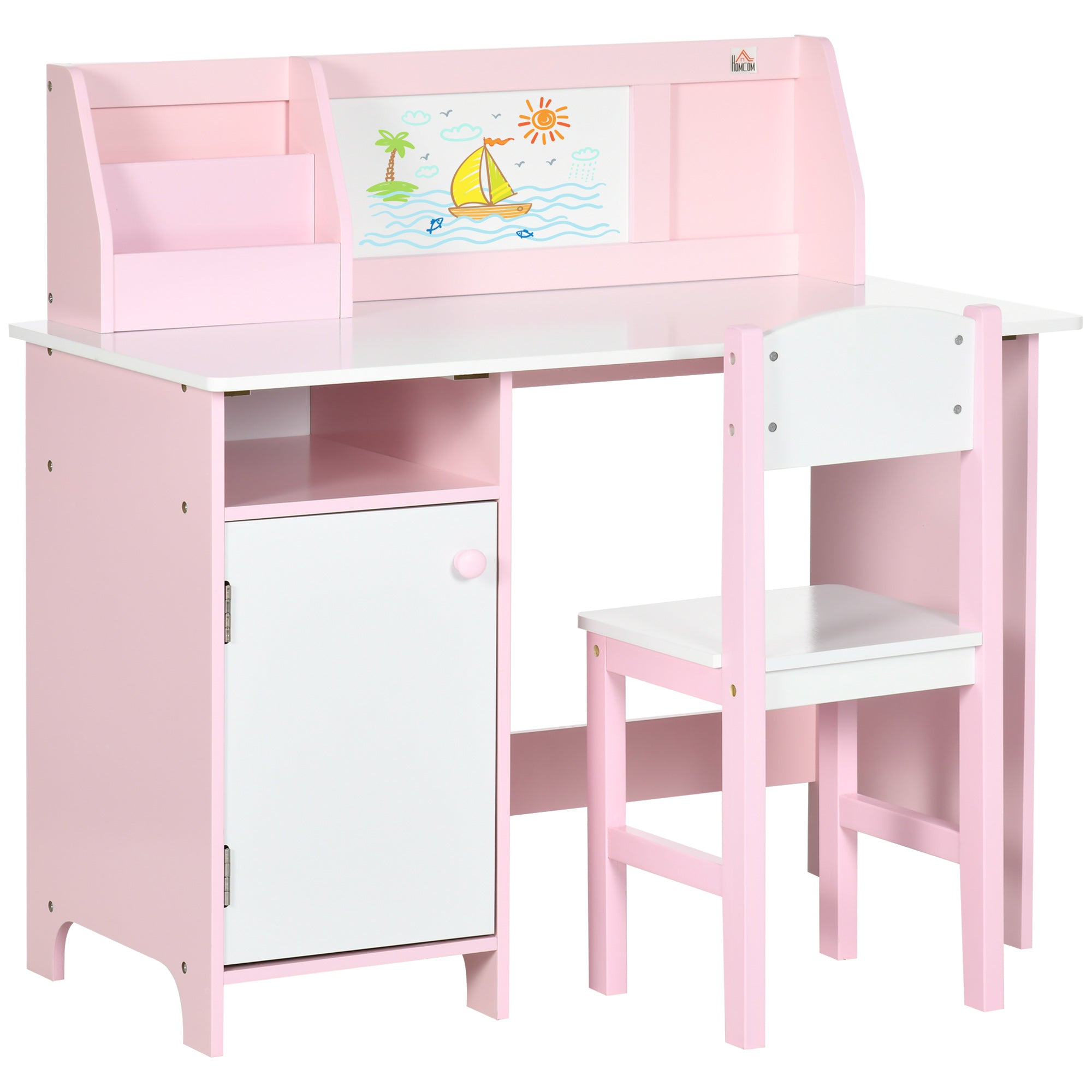 2 Piece Kids Table and Chair Set with Whiteboard - Pink