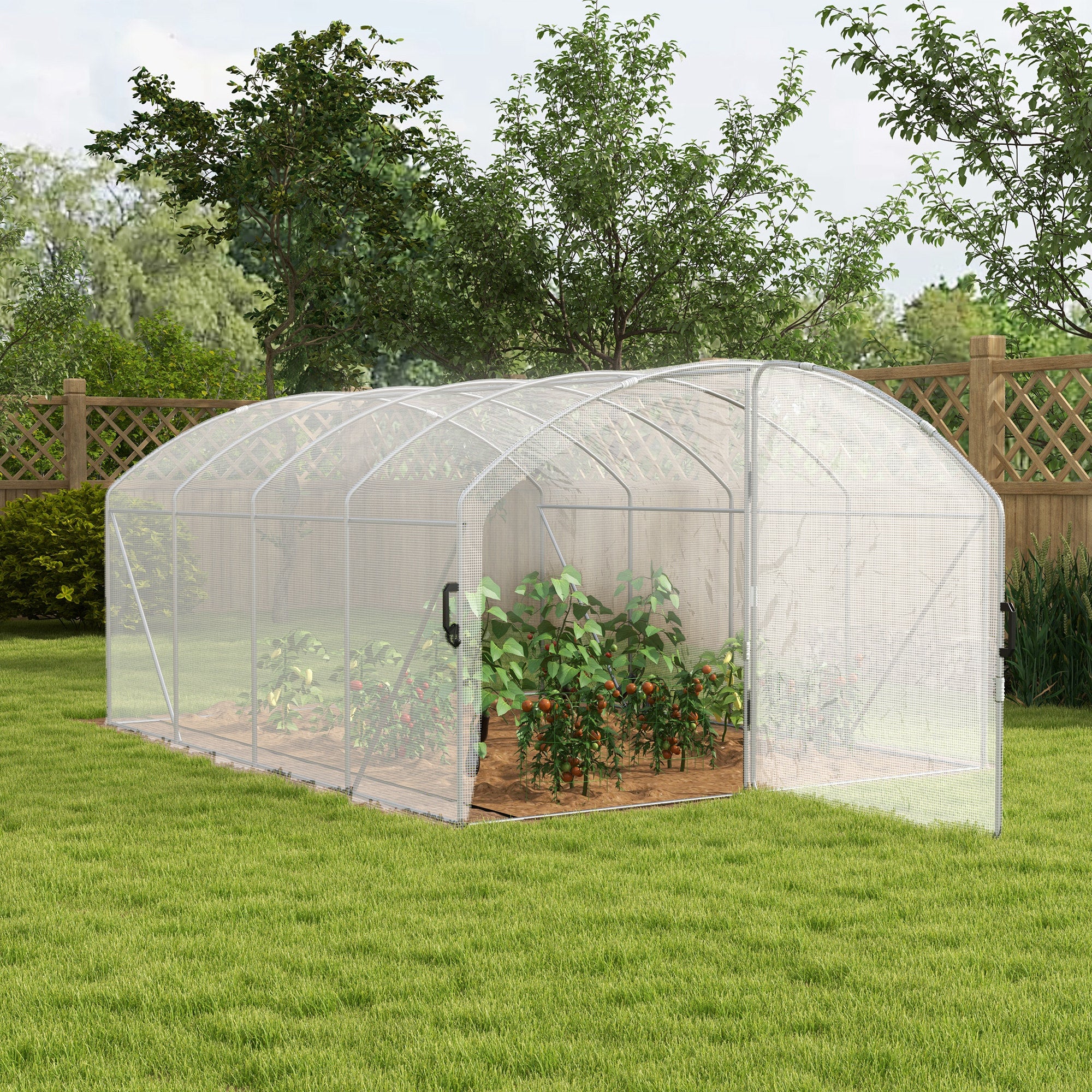 4 x 3m Polytunnel Greenhouse with UV Resistant PE Cover and Galvanised Steel Frame - White