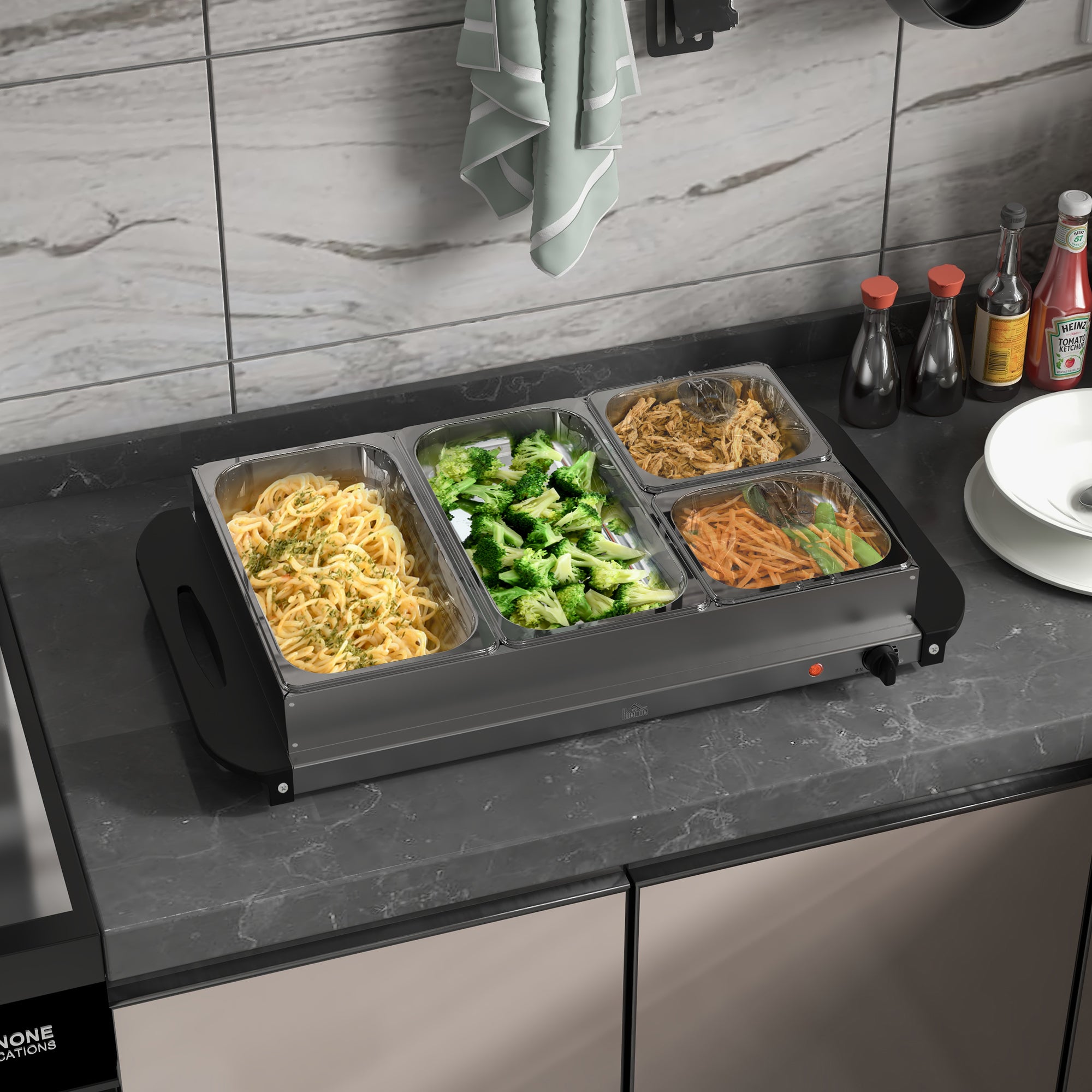 4 Tray Electric Food Warmer Buffet Server with Adjustable Temperature - Black
