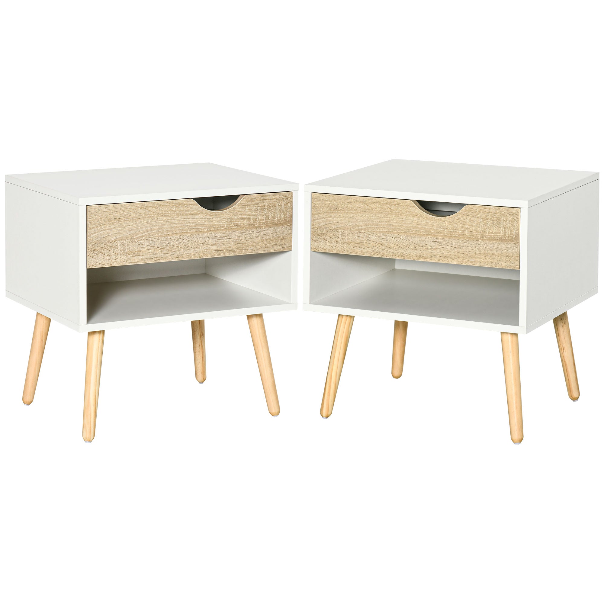 Set of 2 Modern Nightstands with Drawer and Shelf - Brown
