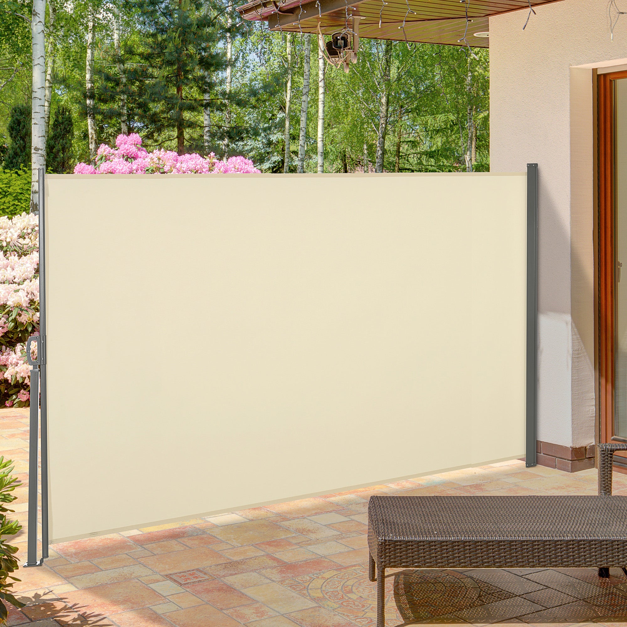 Retractable Sun Awning Privacy Screen for Outdoor Spaces Cream White