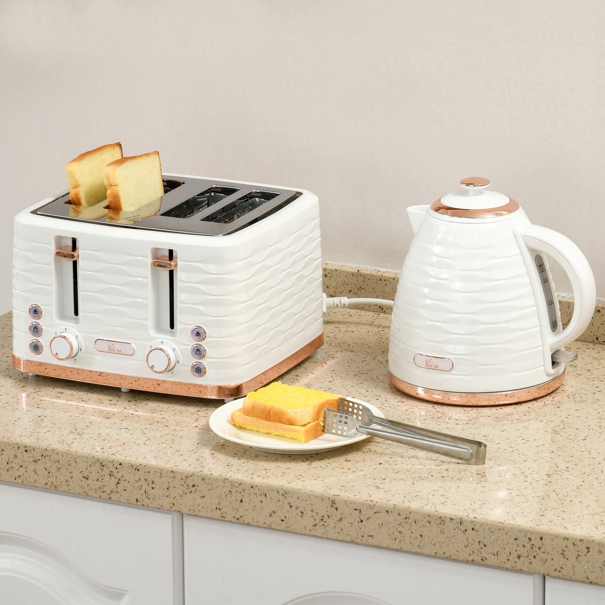 2 Piece Electric Kettle and 4 Slice Toaster Set - 3000W, Chrome
