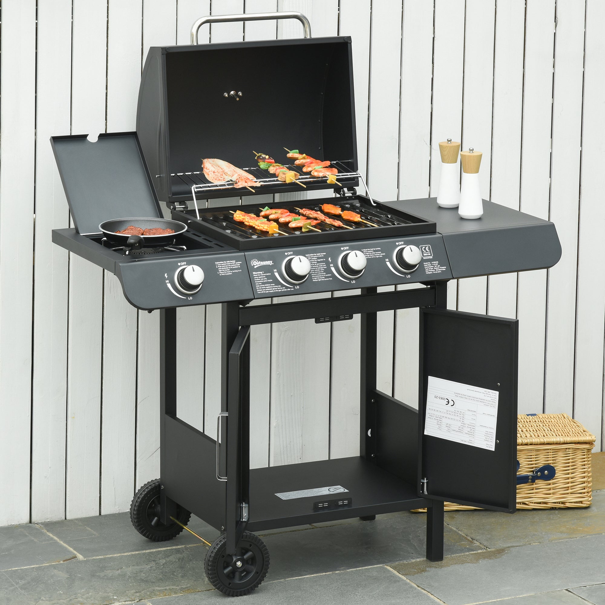 3 Burner Gas BBQ Grill with Side Burner and Warming Rack - Silver
