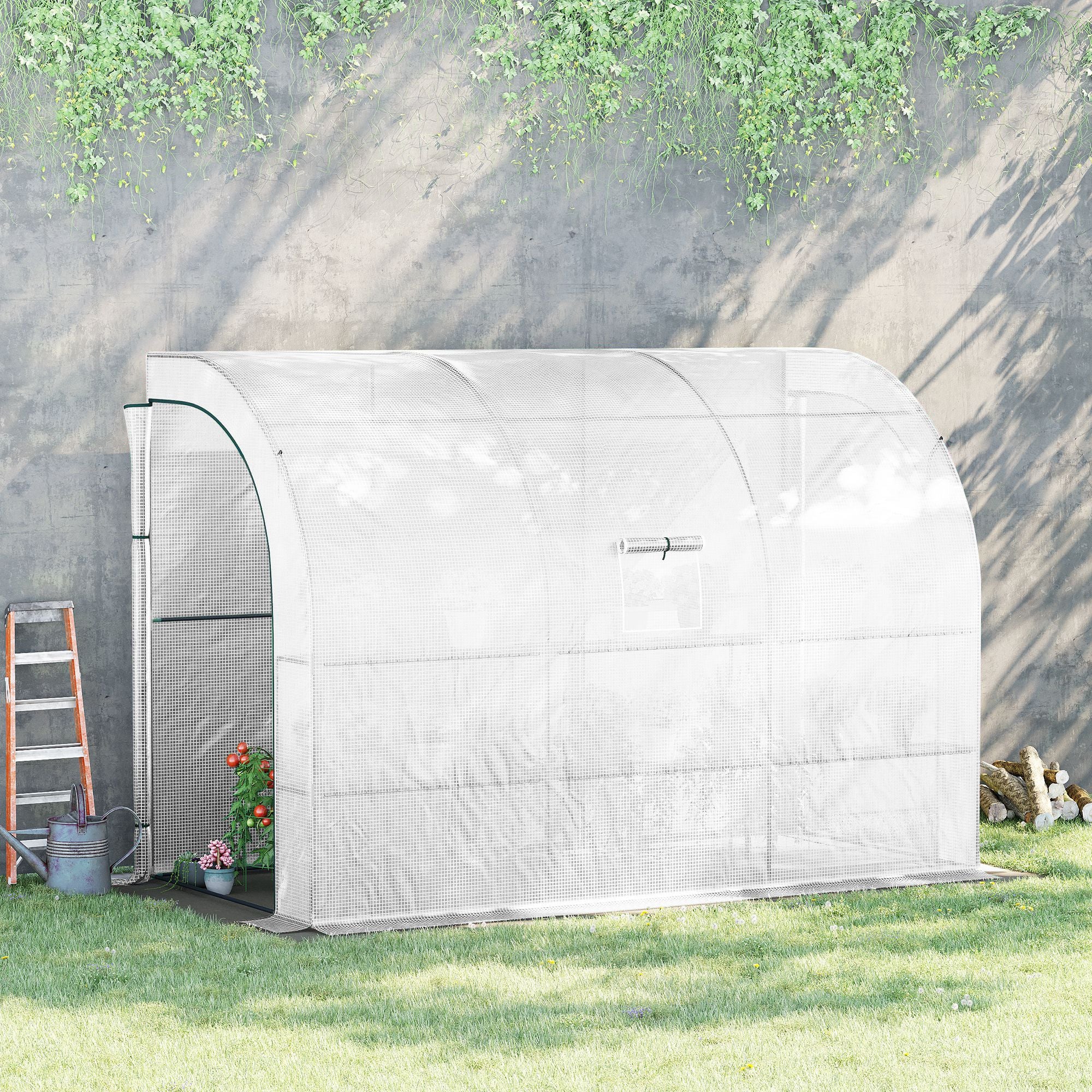 1 Piece Outdoor Walk-In Greenhouse with 3-Tier Shelves - White
