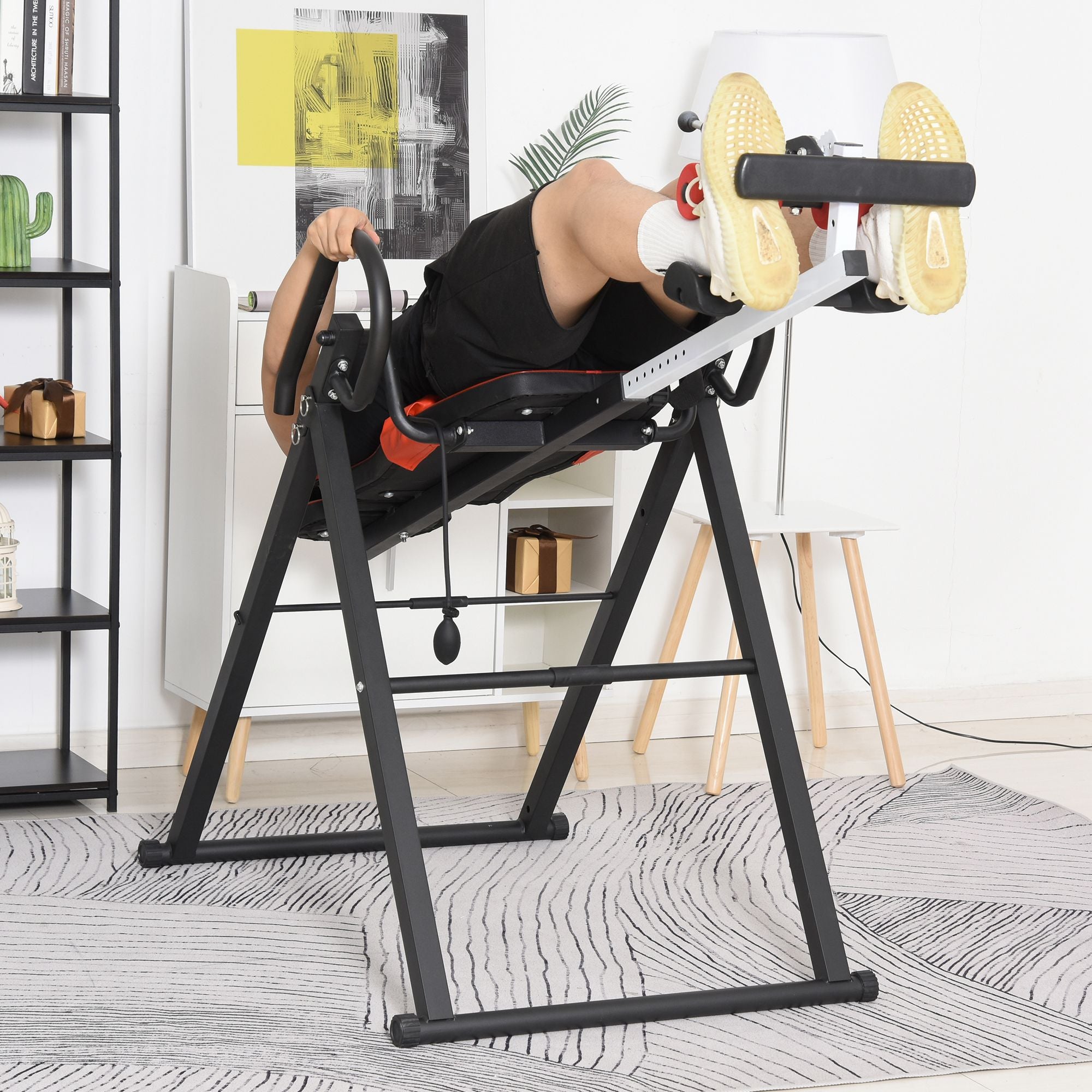 Steel Adjustable Gravity Inversion Table for Pain Relief - Red Black