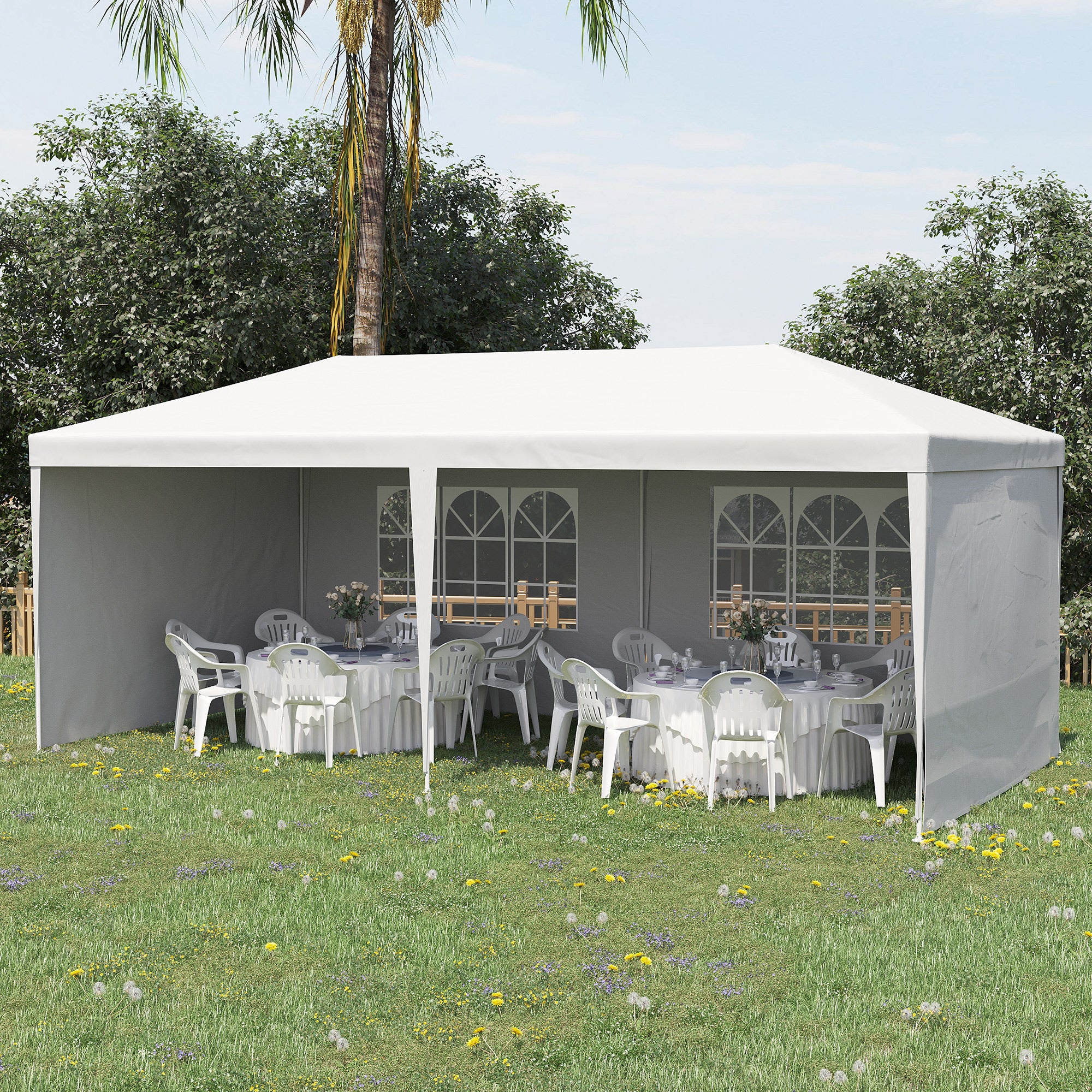 6 x 3 m Party Tent Gazebo Marquee with Windows and Side Panels - White