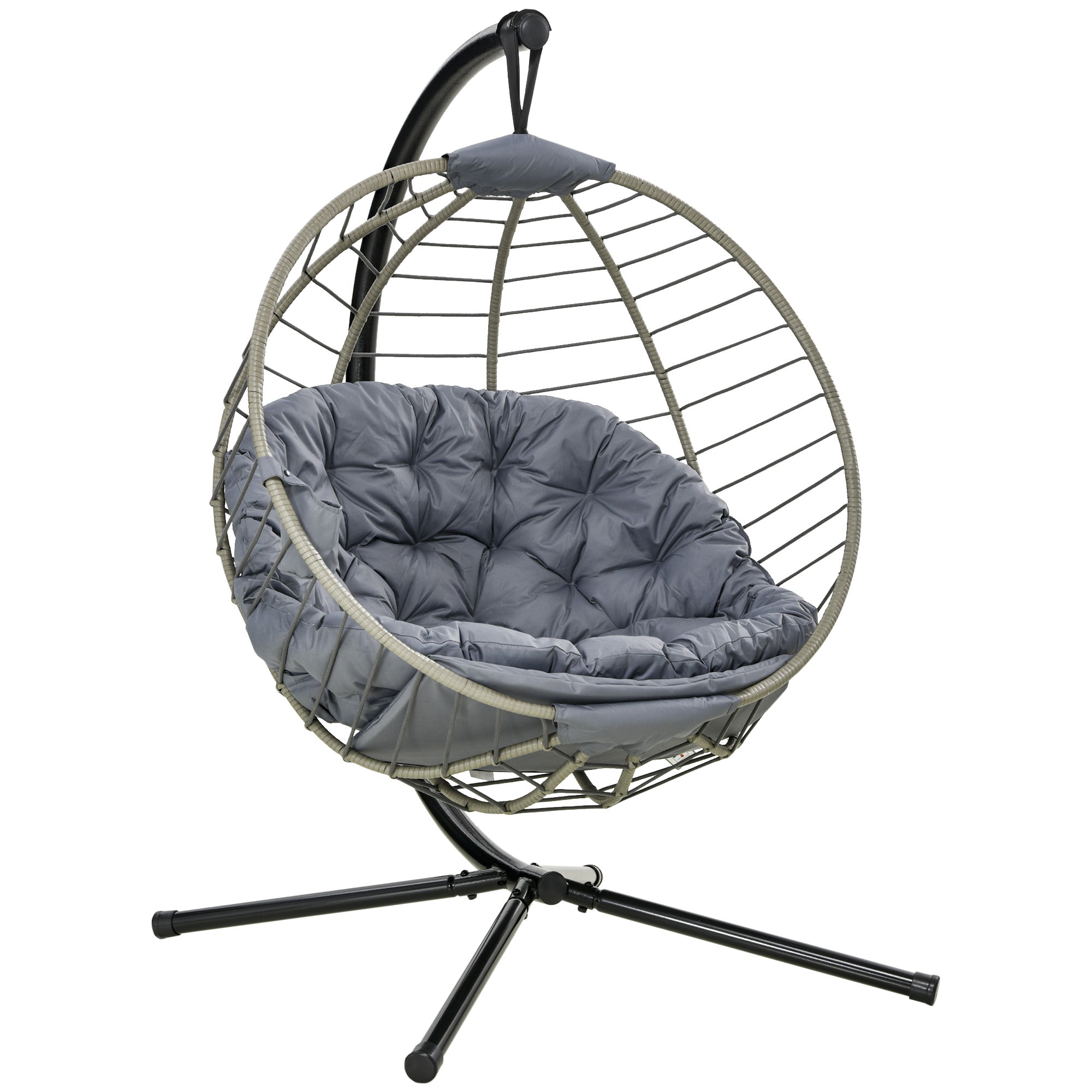 1 Piece PE Rattan Outdoor Swing Chair with Metal Stand and Padded Cushion - Grey