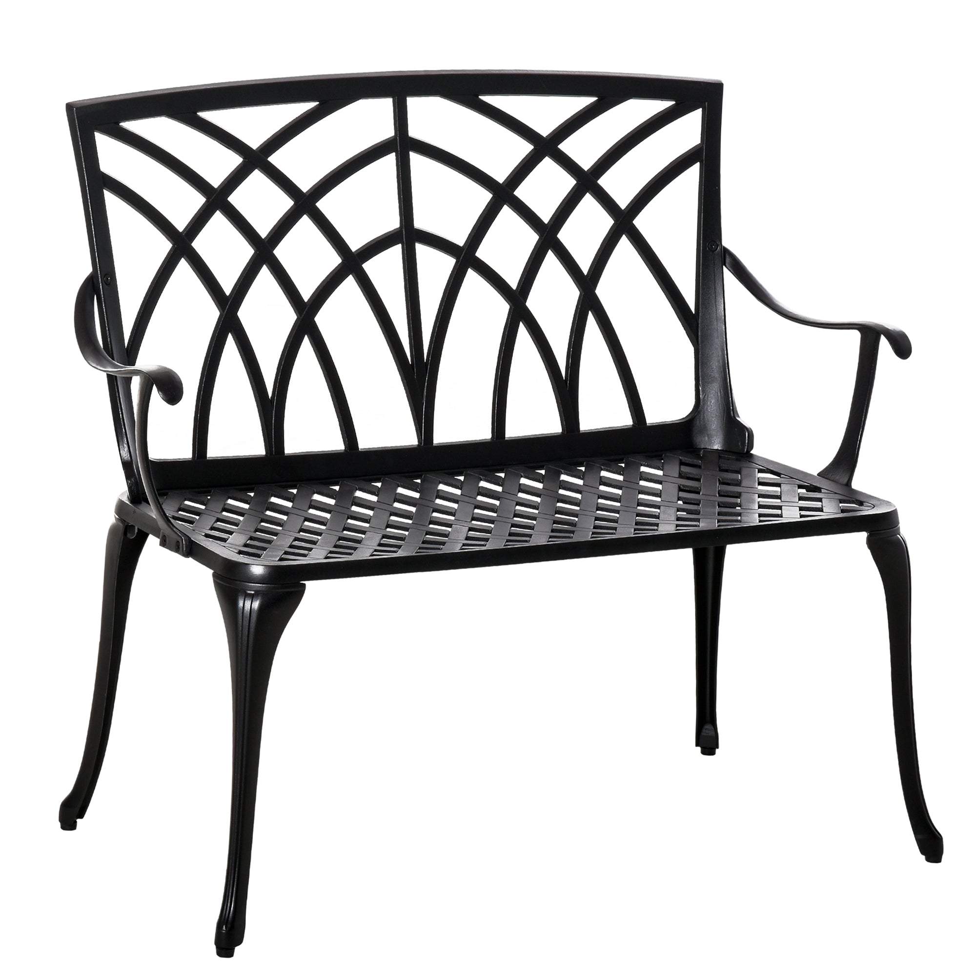 2 Seater Cast Aluminium Garden Bench with Decorative Backrest - Black