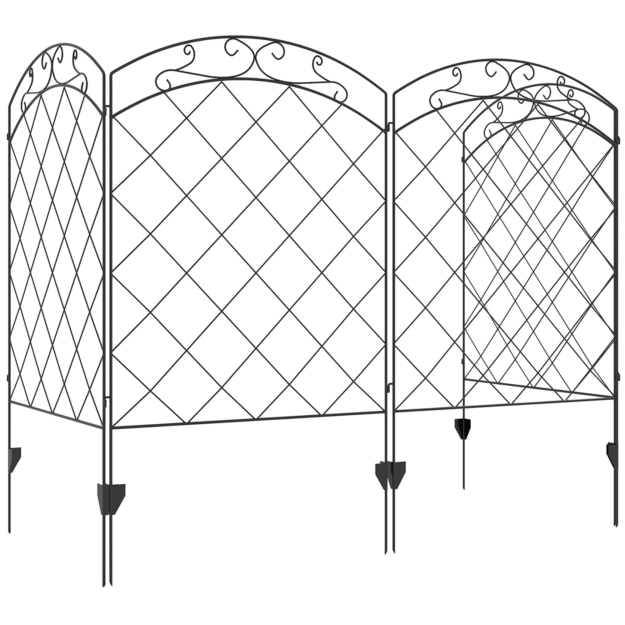 Set of 4 Steel Decorative Outdoor Picket Fence Panels - Black