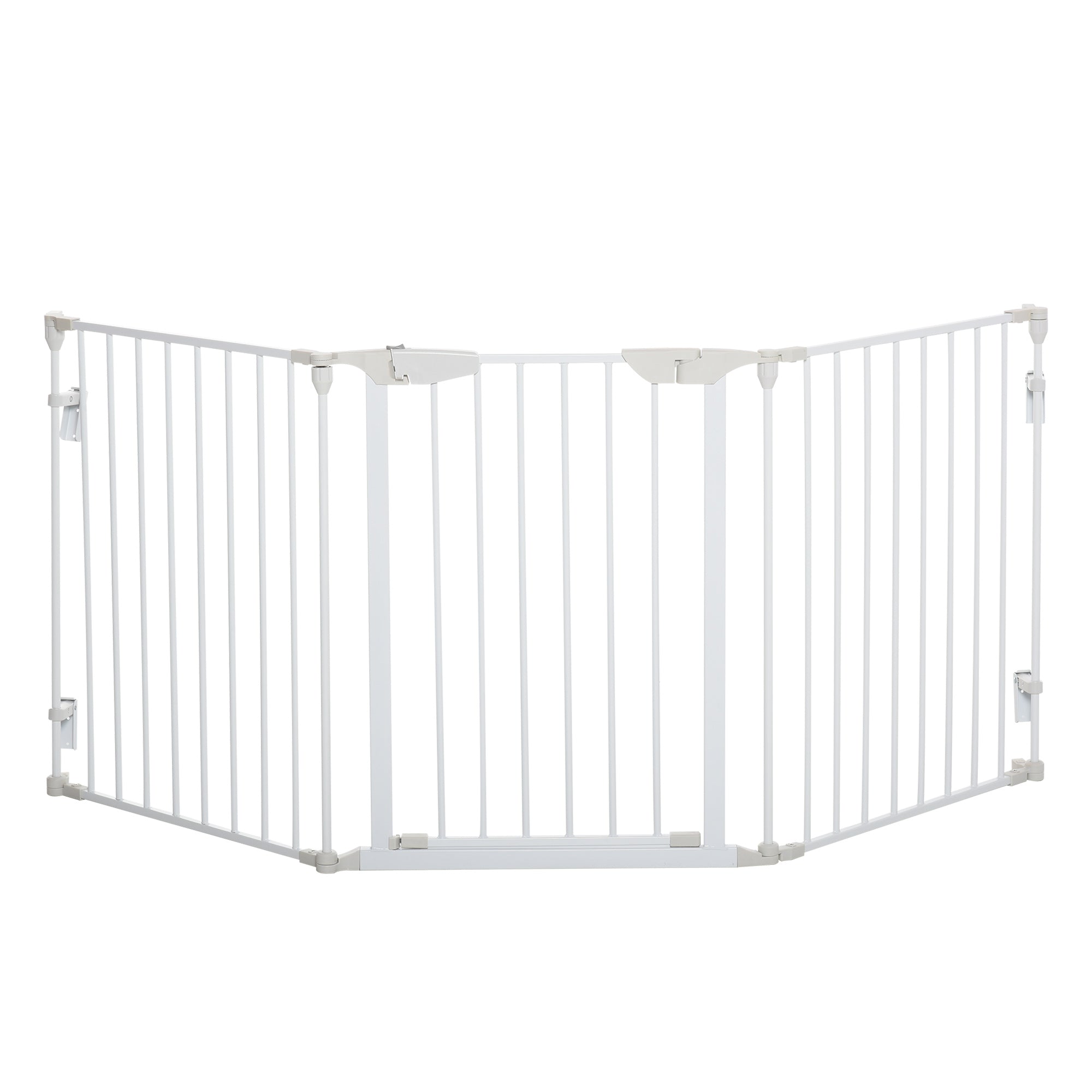 Pet Safety Gate 3-Panel Playpen Fireplace Christmas Tree Metal Fence Stair Barrier Room Divider w/Walk Through Door, White