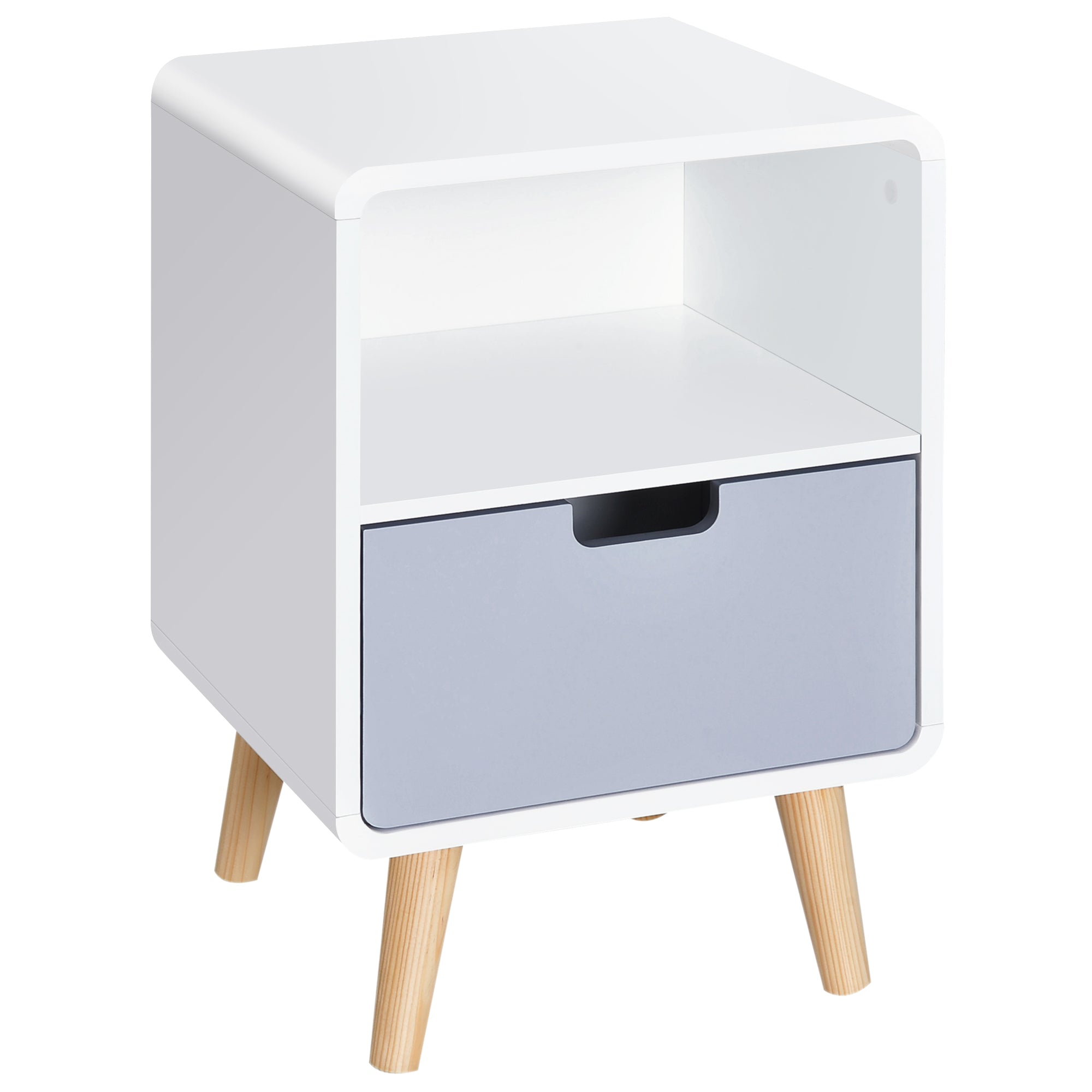 Scandinavian Style Bedside Table - Durable Pine Wood and MDF - White/Grey/Natural Wood Colour