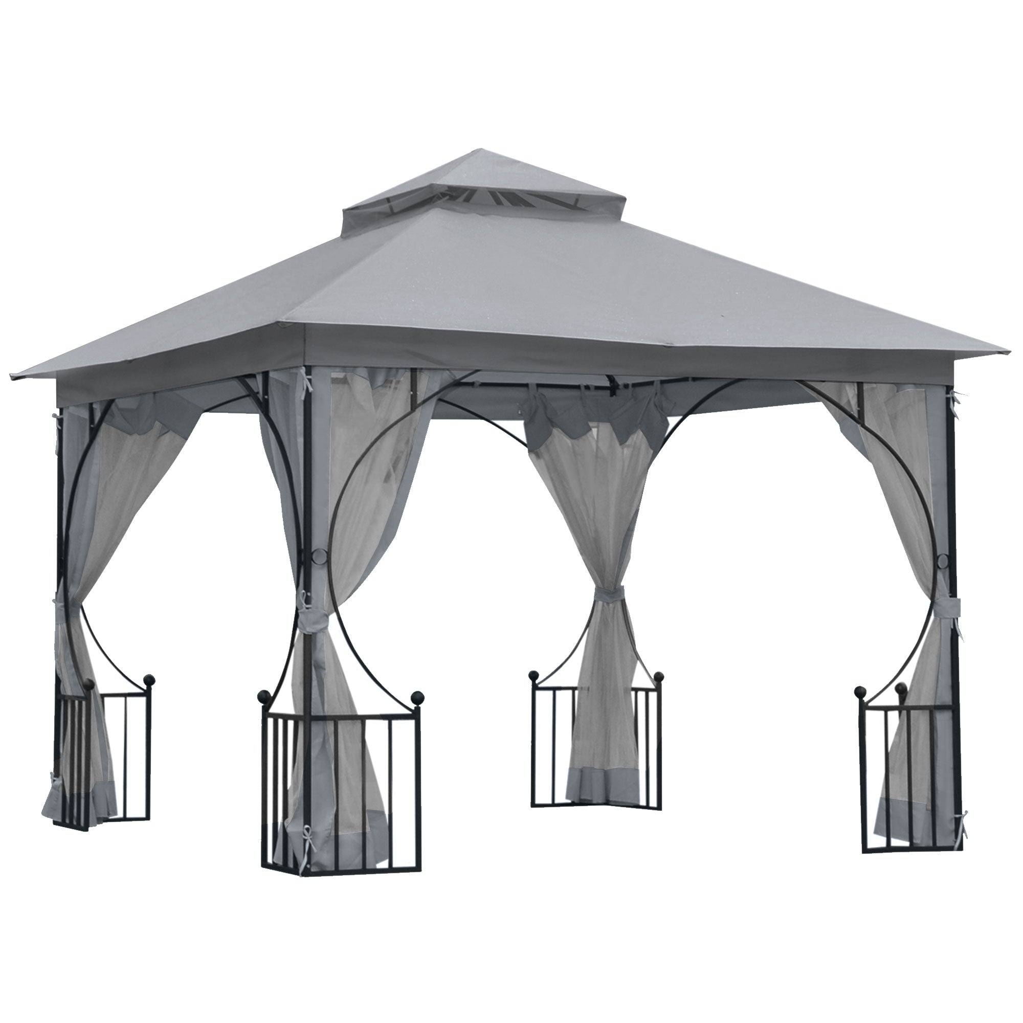 3x3 Metre Garden Gazebo Set with Mesh Sides and Metal Frame Light Grey