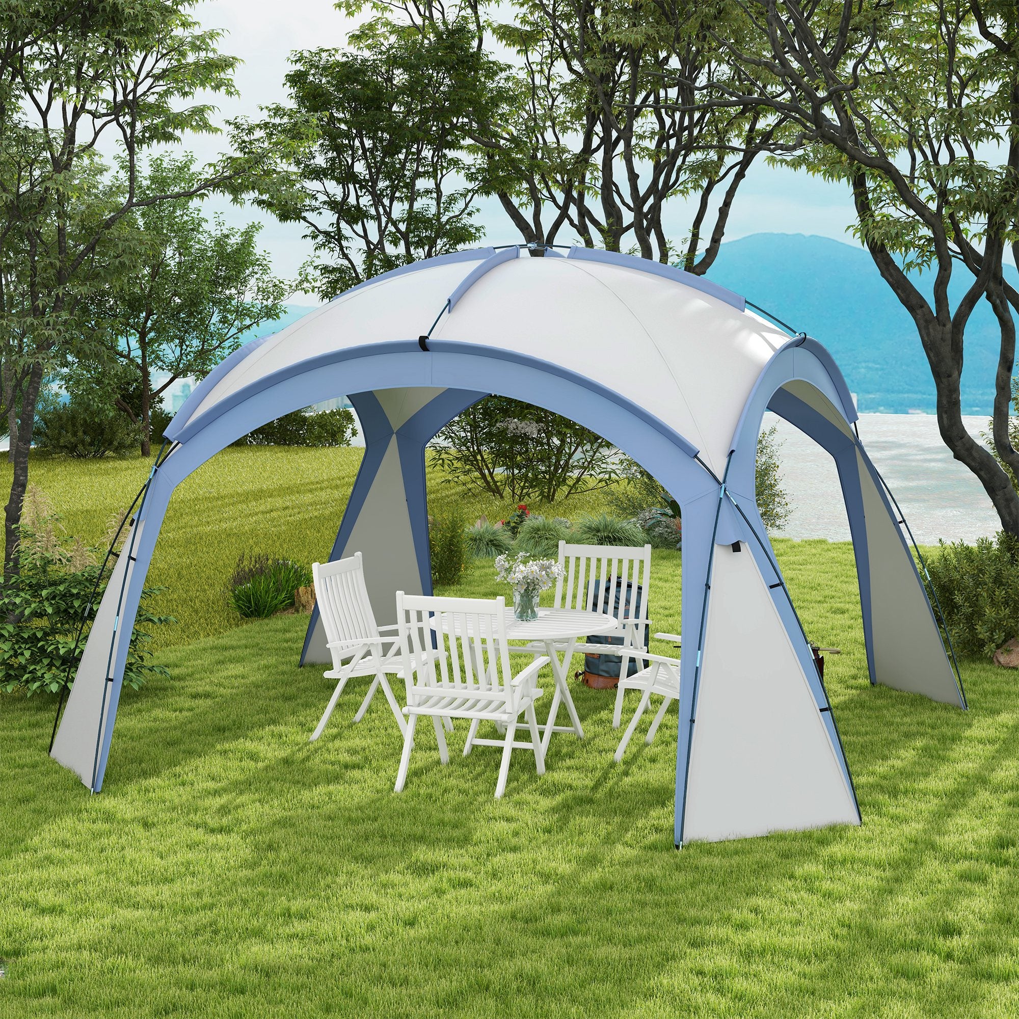3.5 x 3.5M Outdoor Camping Gazebo PU Coated Polyester Dome Shelter - Light Blue