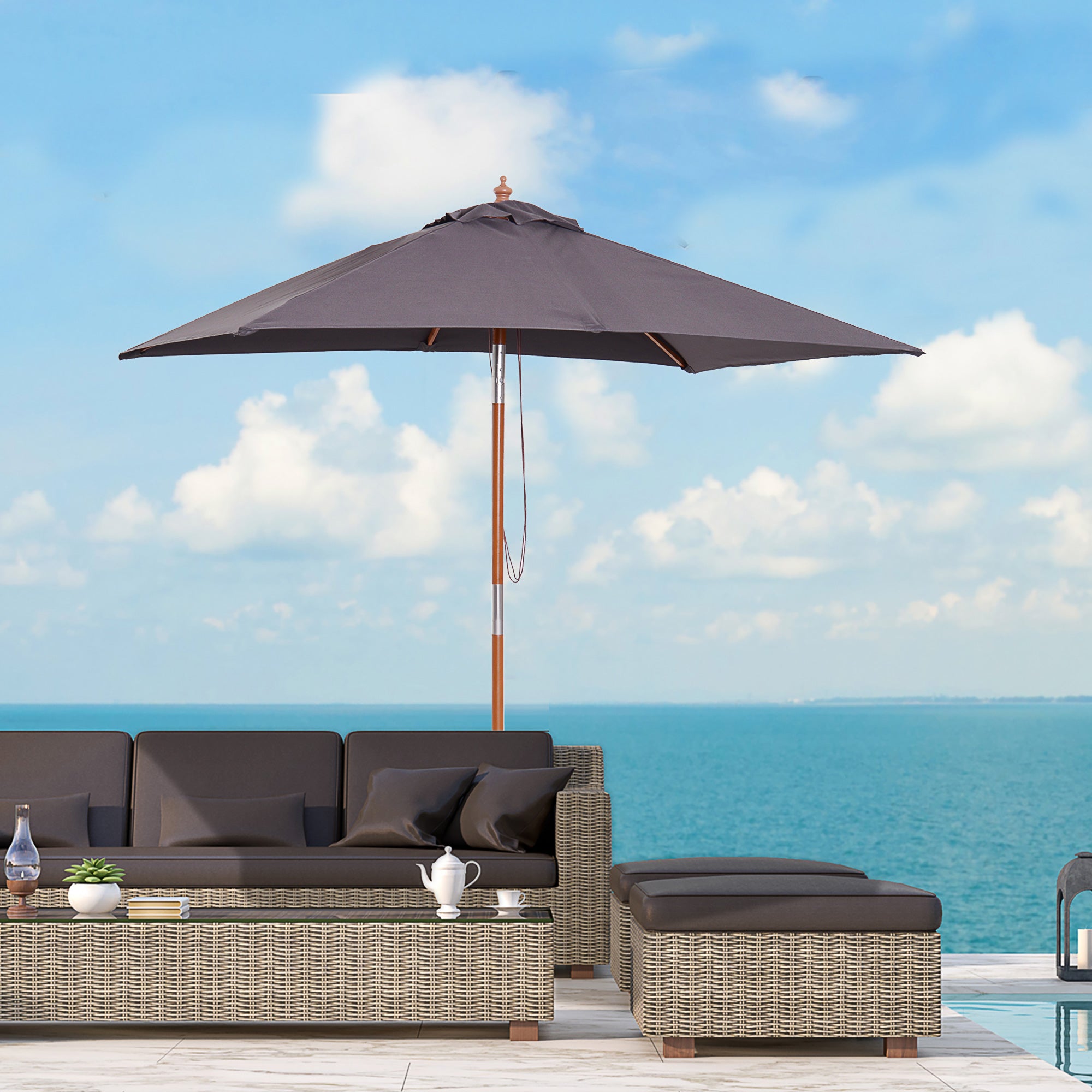 2 Metre Bamboo Frame Parasol with Tilt Mechanism - Deep Grey