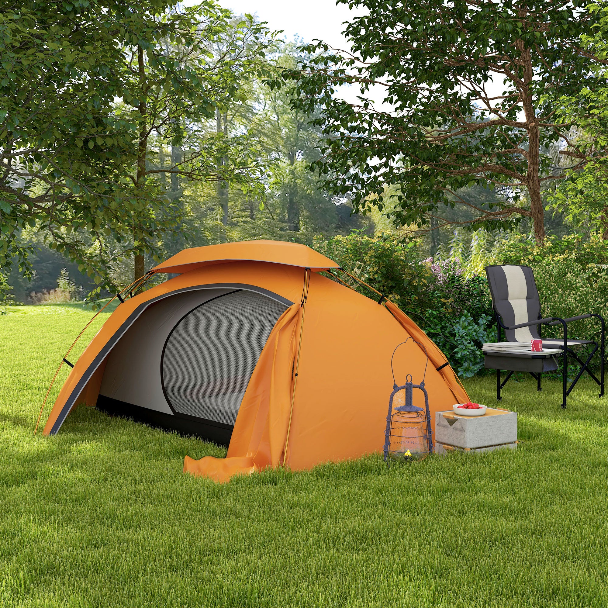 1-2 Man Aluminium Frame Camping Dome Tent with Rainfly - Orange