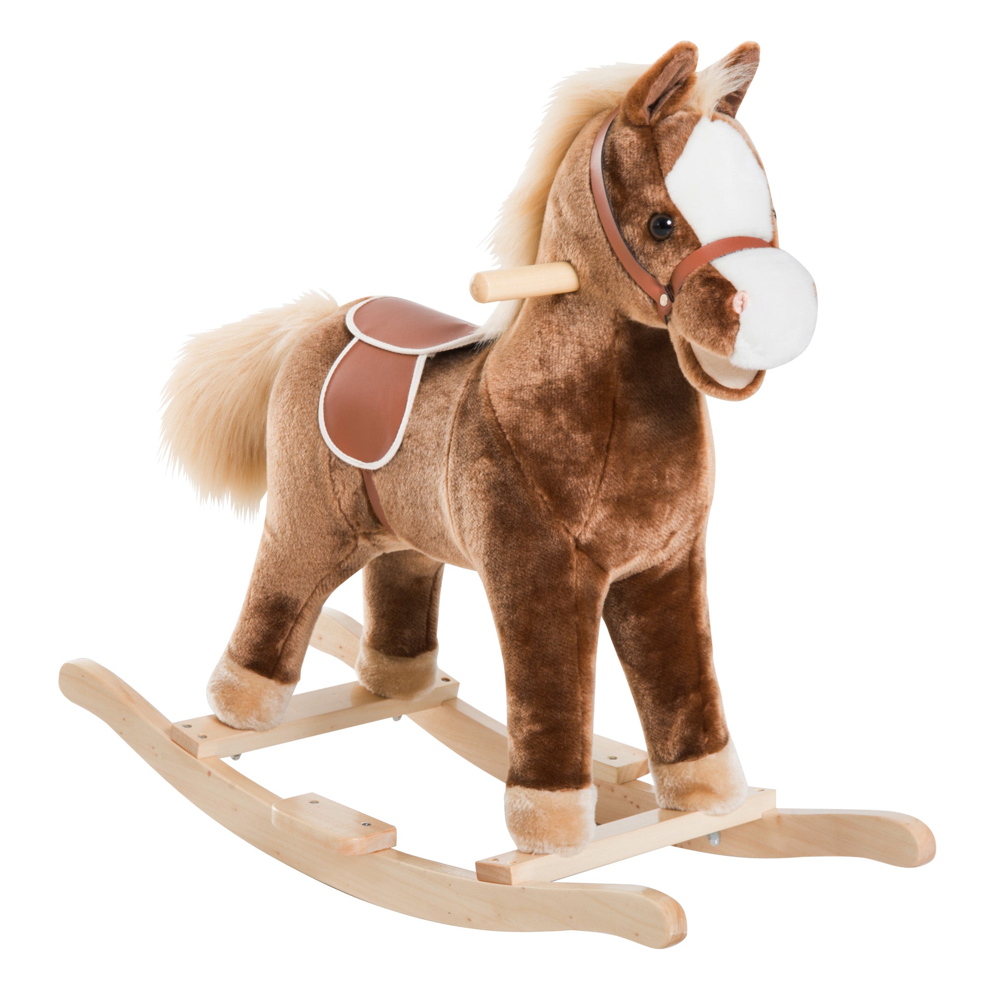 Kids Plush Rocking Horse with Handles and Footrest - Brown