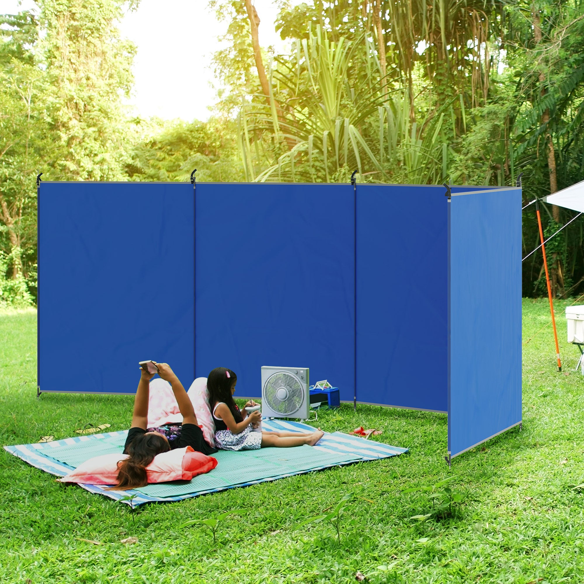 Foldable Portable Camping Windbreak 4.5x1.5m Water-Resistant Fabric - Blue