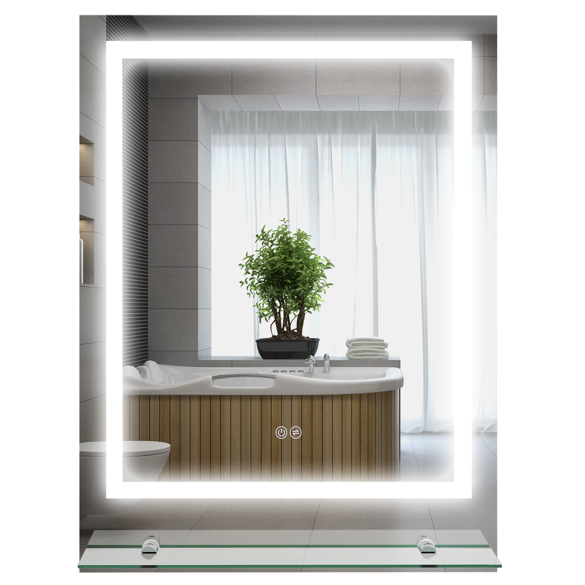 LED Bathroom Mirror with Touch Control and Anti-Fog Feature - Silver