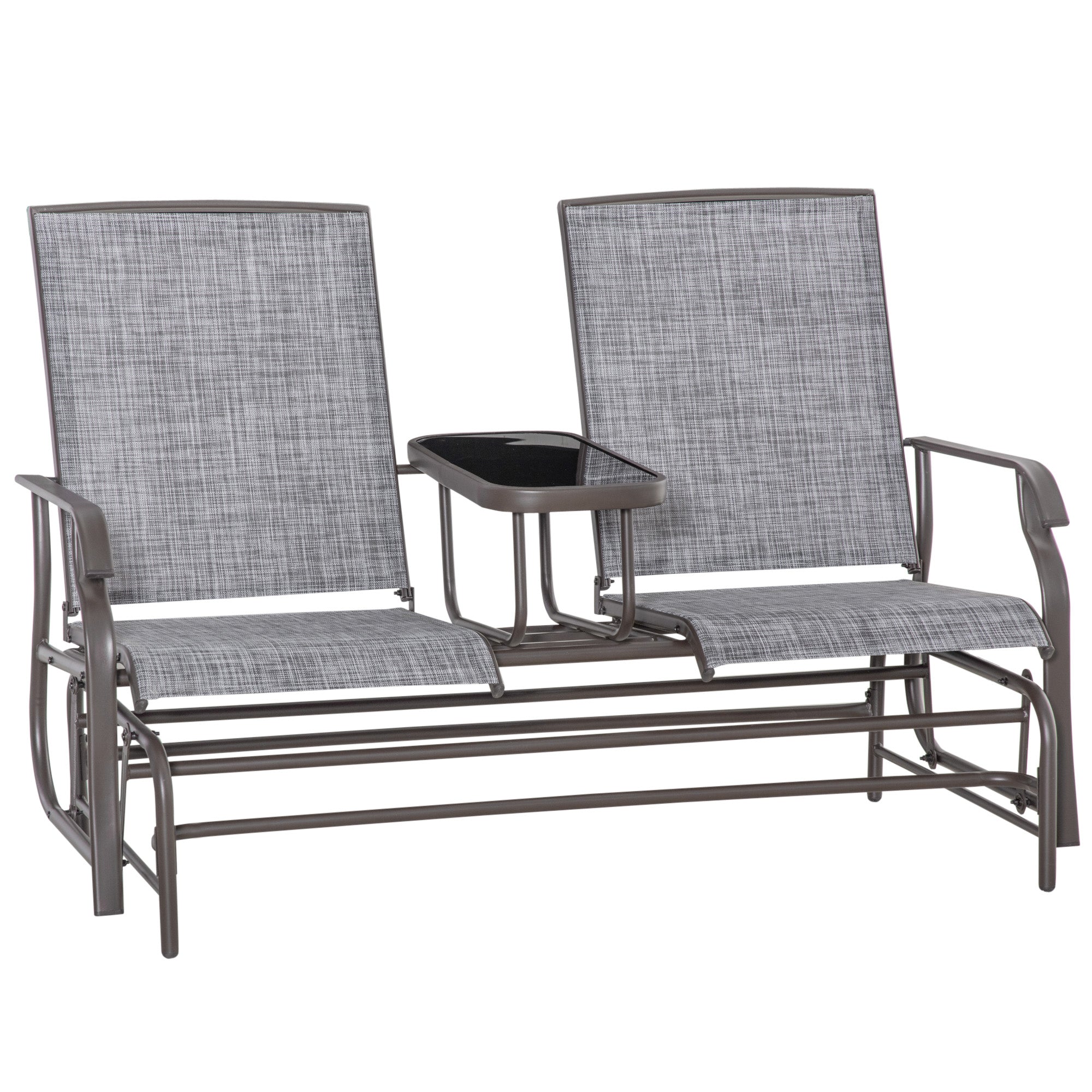 2 Seater Metal Swing Glider with Glass Table - Brown & Grey