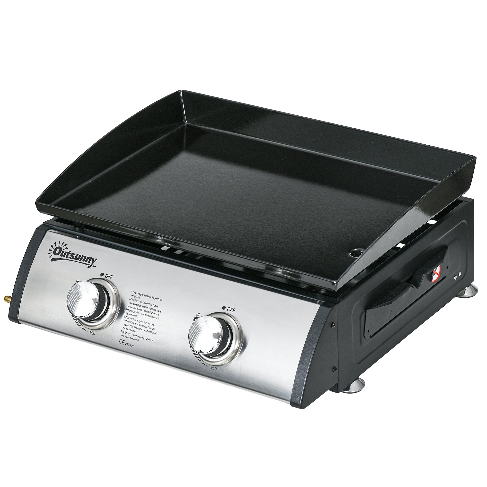 Portable Tabletop Gas Plancha Grill with Dual Burners and Non-Stick Enamel Plate - Black