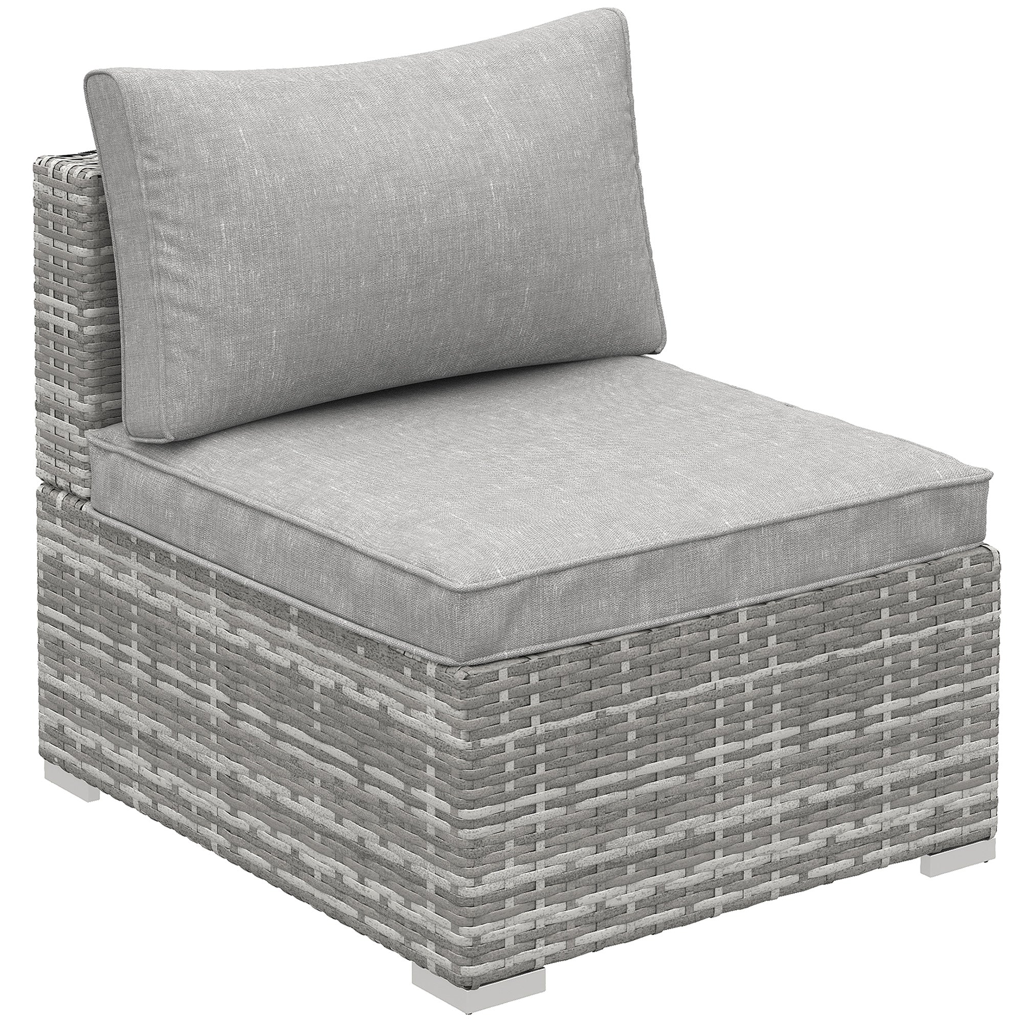1 Seater Rattan Outdoor Sofa with Cushions - Light Grey