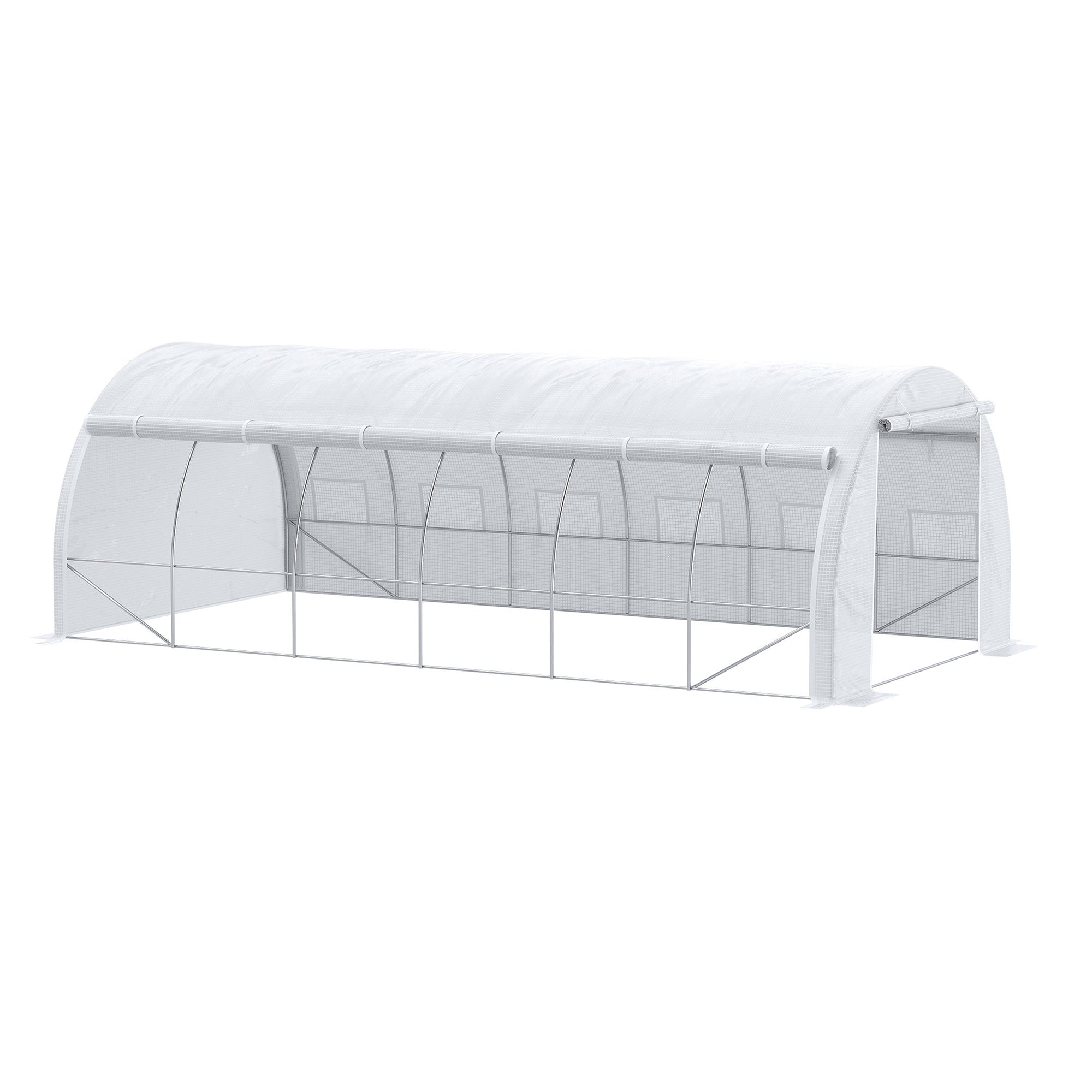 6 x 3 x 2m Walk-In Polytunnel Greenhouse Set with Steel Frame - White