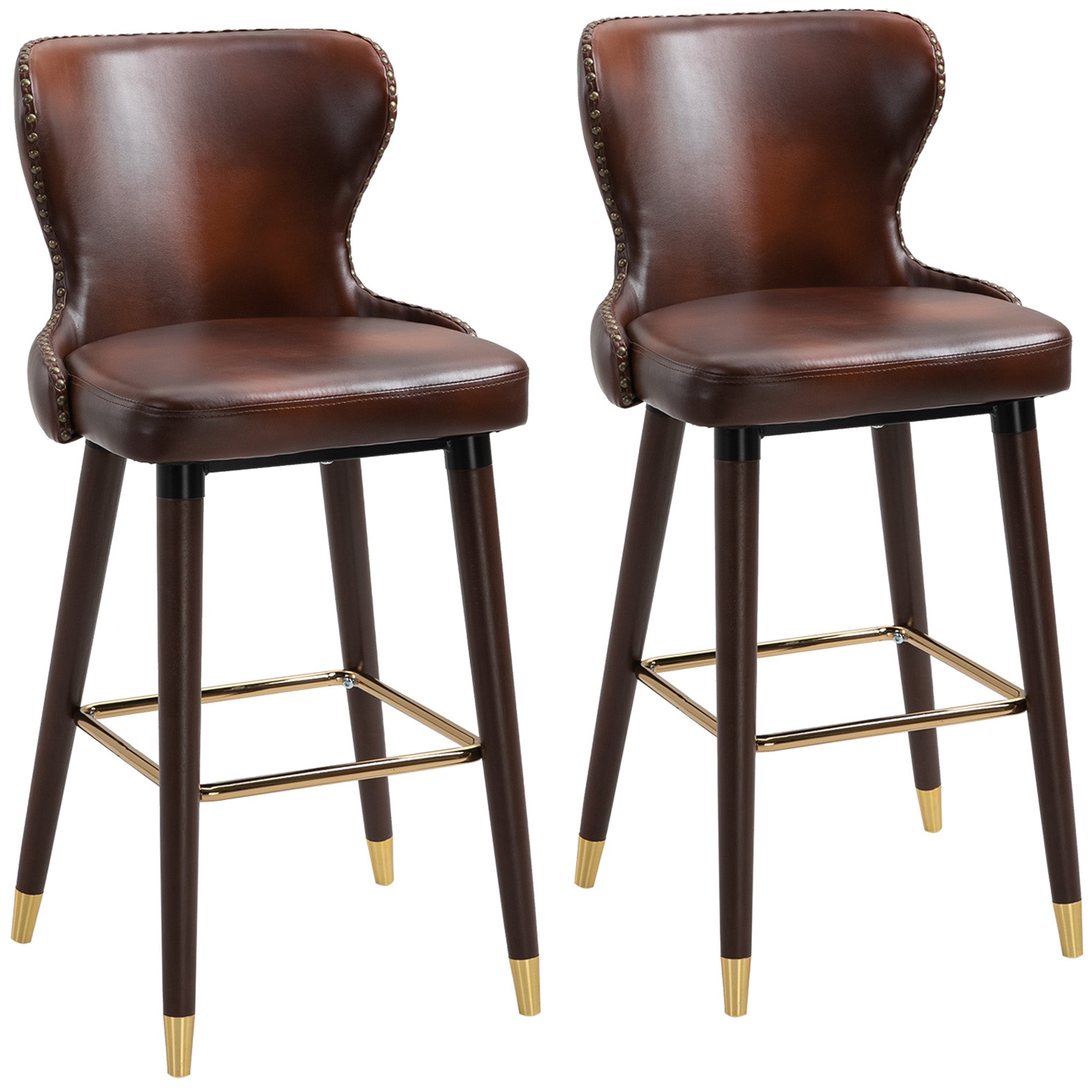 Luxury Vintage Bar Stools Set of 2 with Back Support - Brown