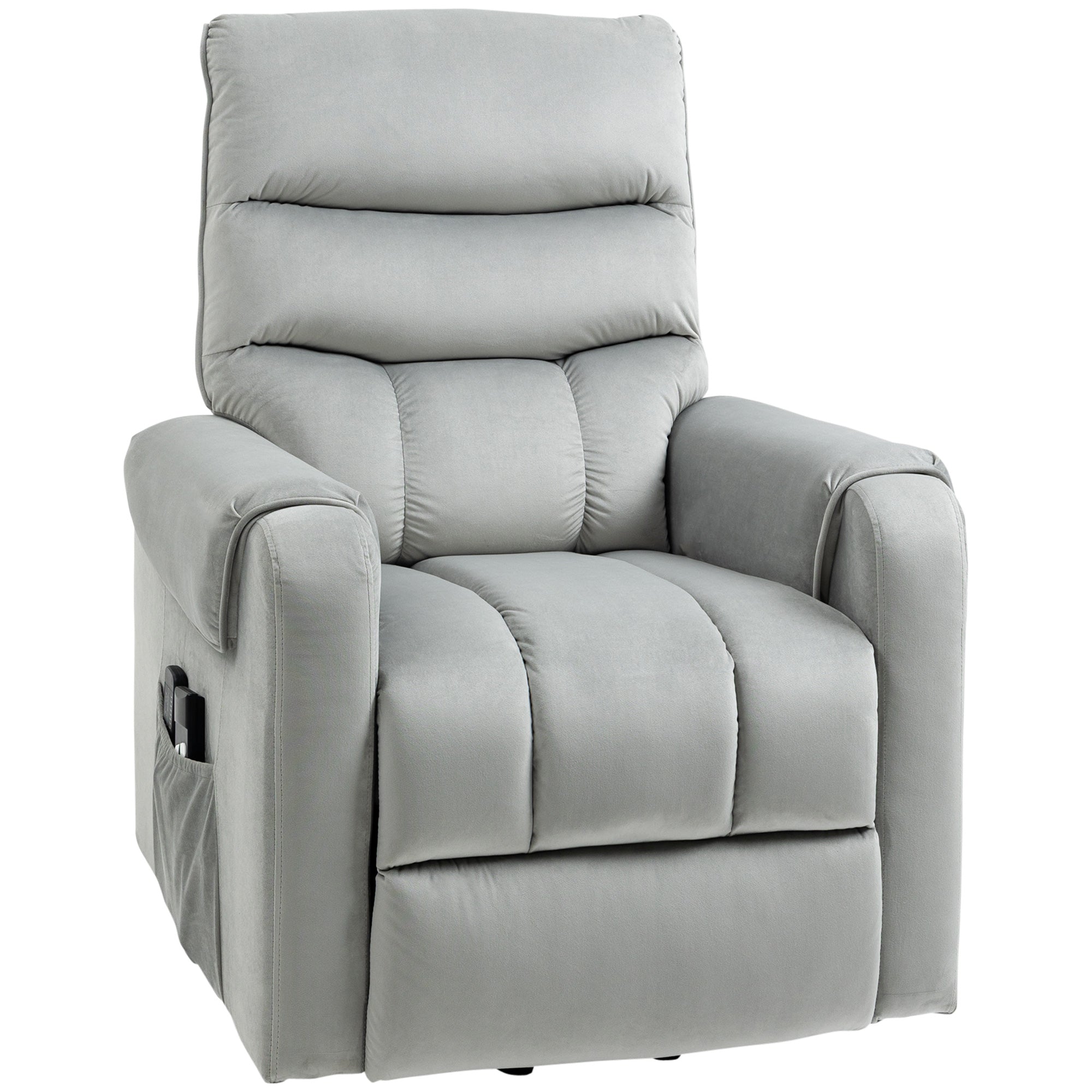 Power Lift Riser Recliner Chair with Massage and Footrest – Grey Velvet Feel