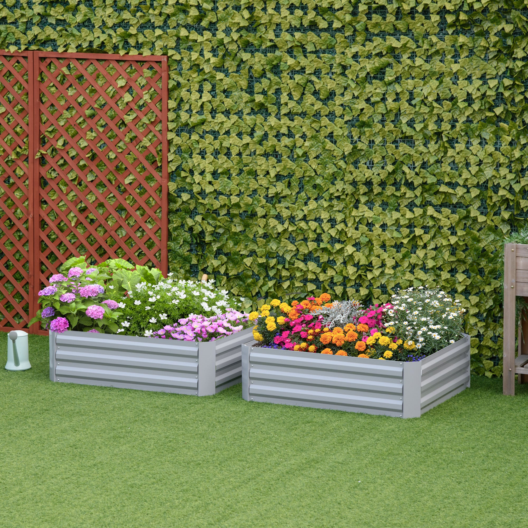 Set of 2 Raised Garden Beds 1m x 1m x 0.3m with Galvanized Steel Frame - Grey