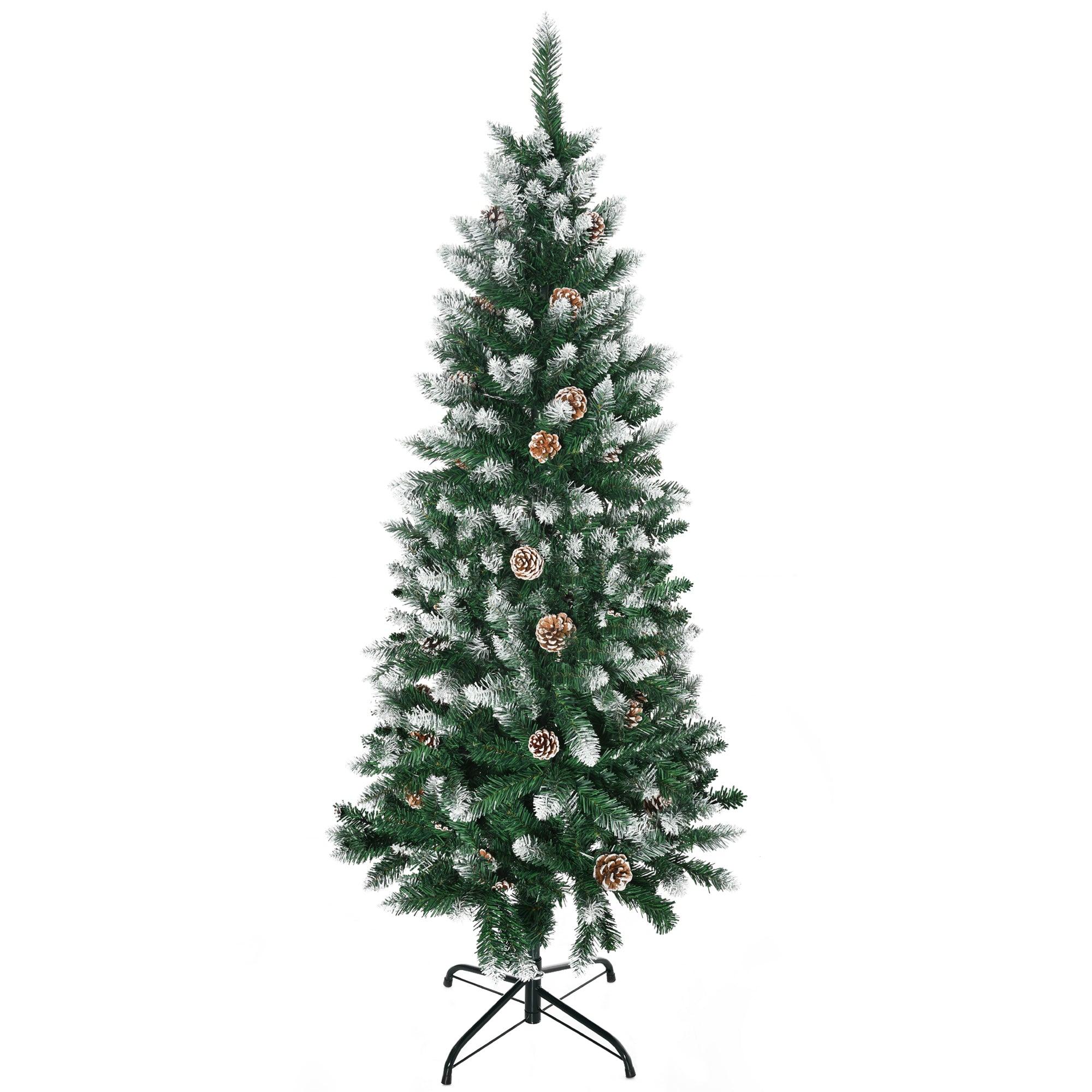 5 Foot Artificial Snow Christmas Tree with Pine Cones for Indoor Decoration - Green White