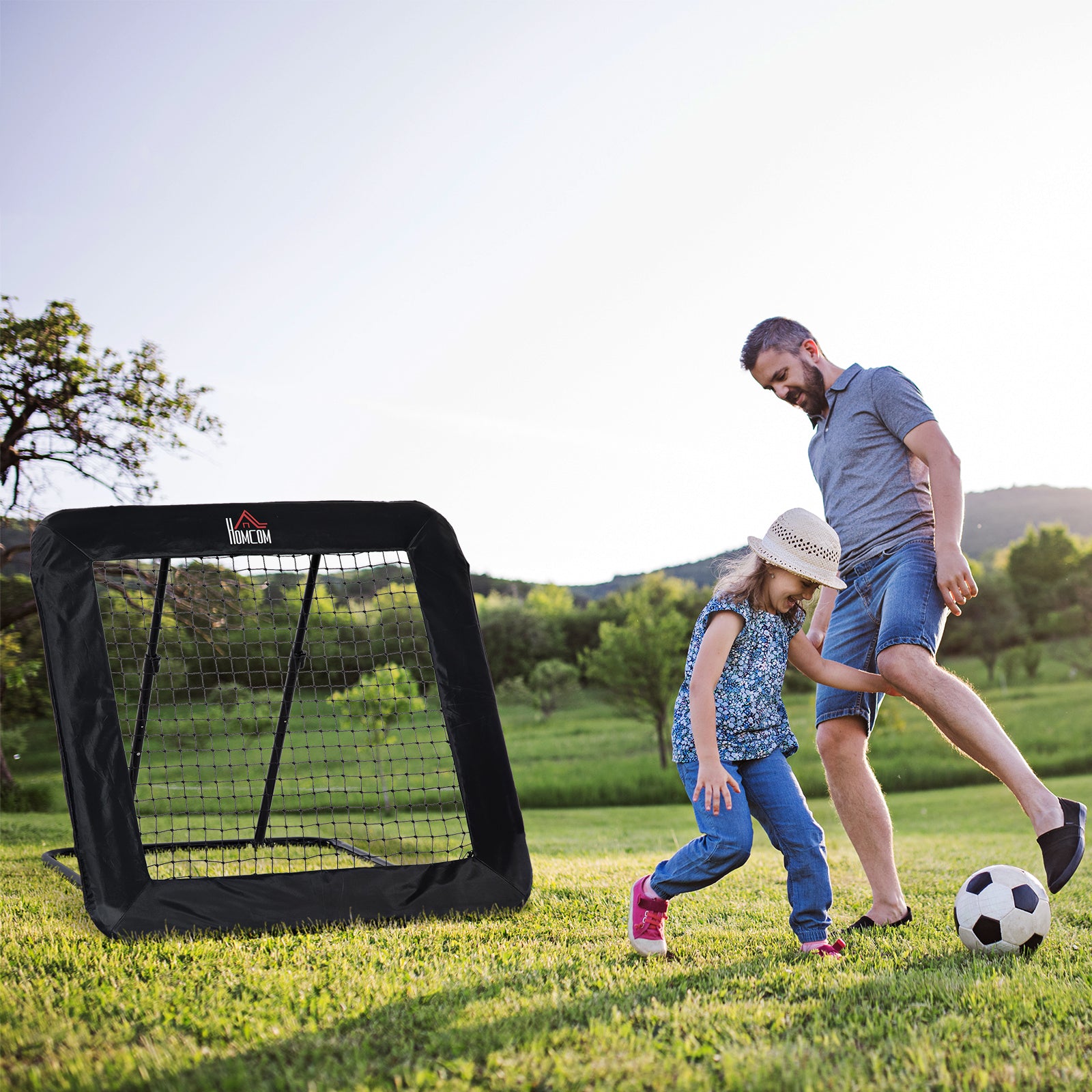 Adjustable Angle Football Training Rebounder Net with Quick Folding Design - Black