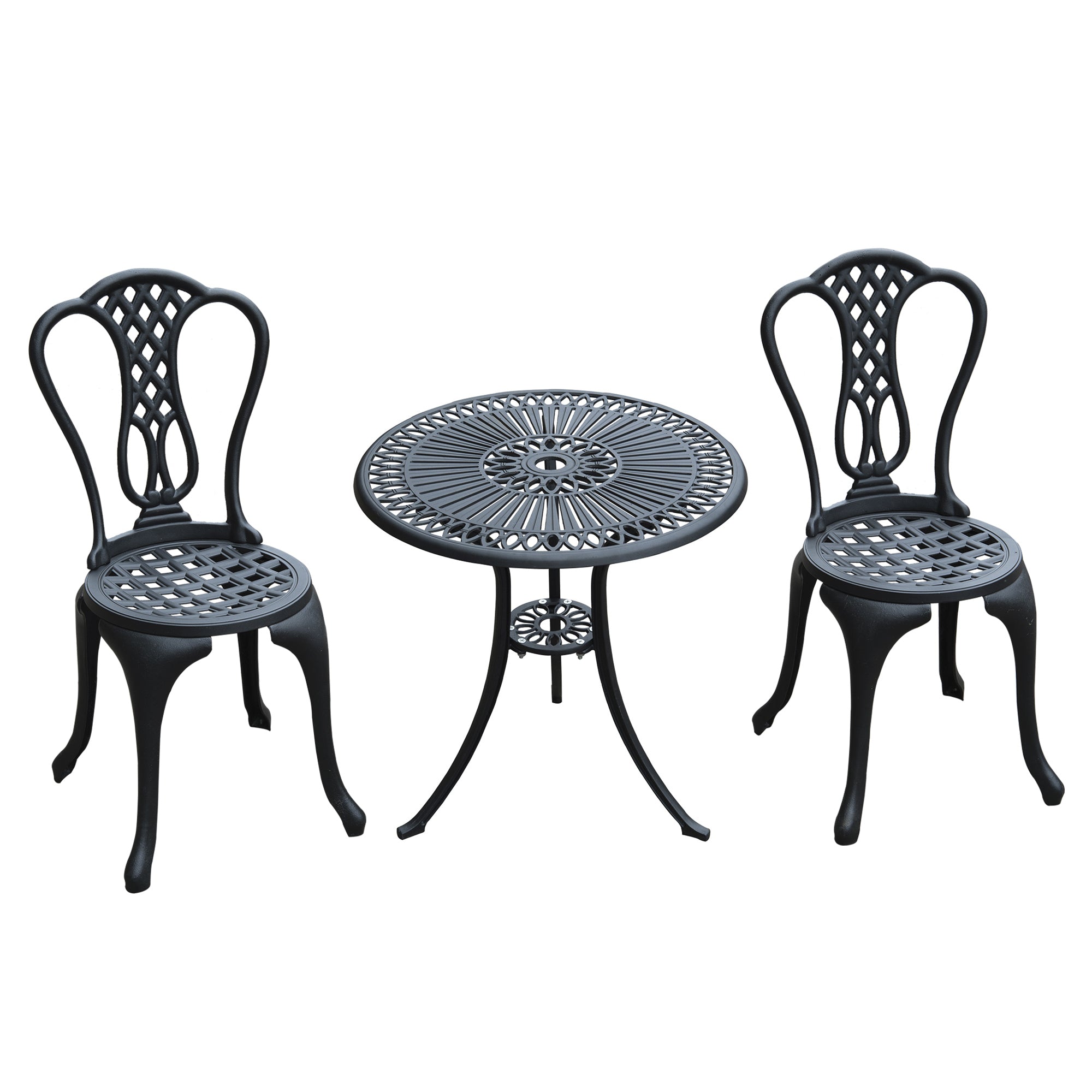 3 Piece Vintage Cast Aluminium Bistro Set with Parasol Hole - Black