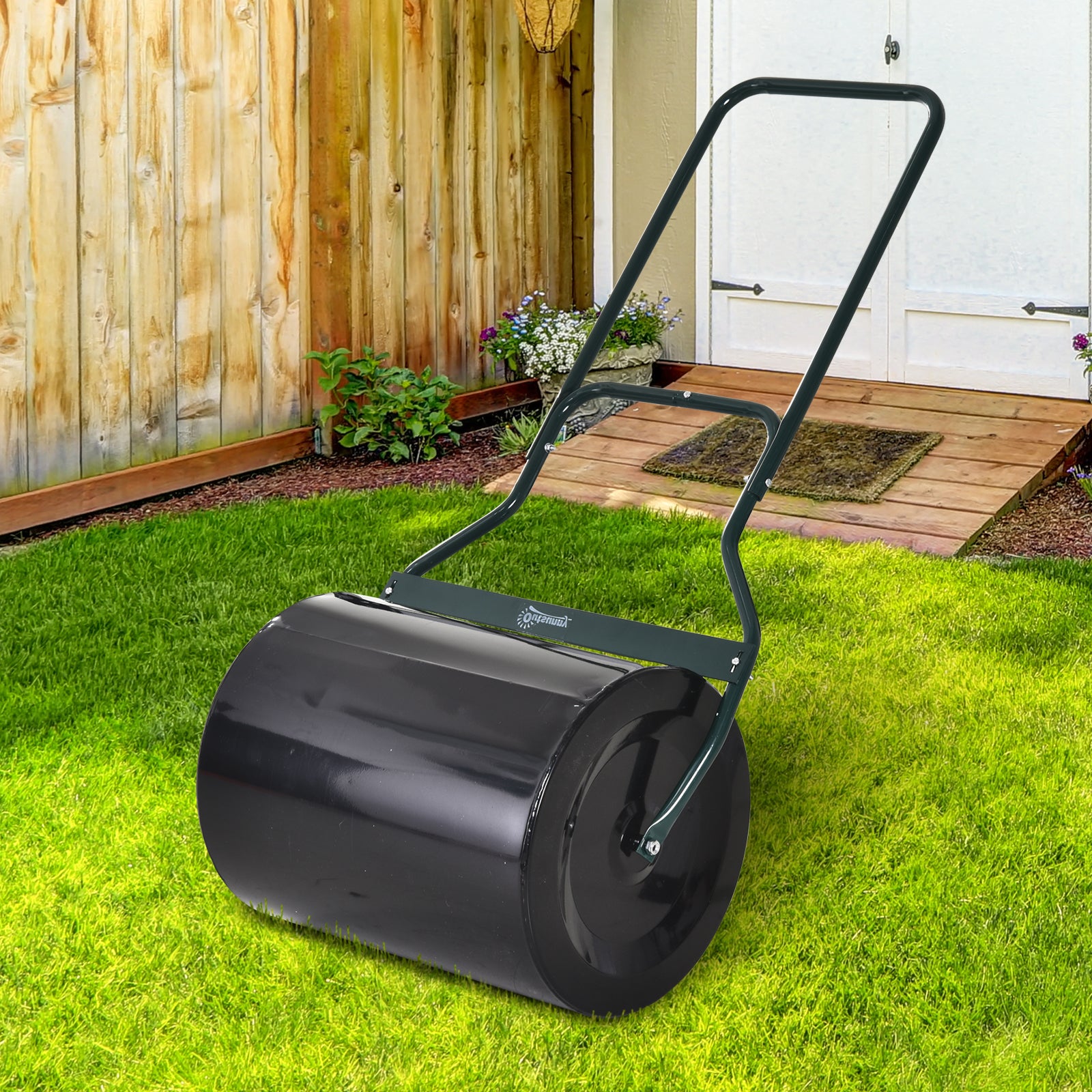 Steel Garden Lawn Roller with Fillable Cylinder and Handle - 50cm