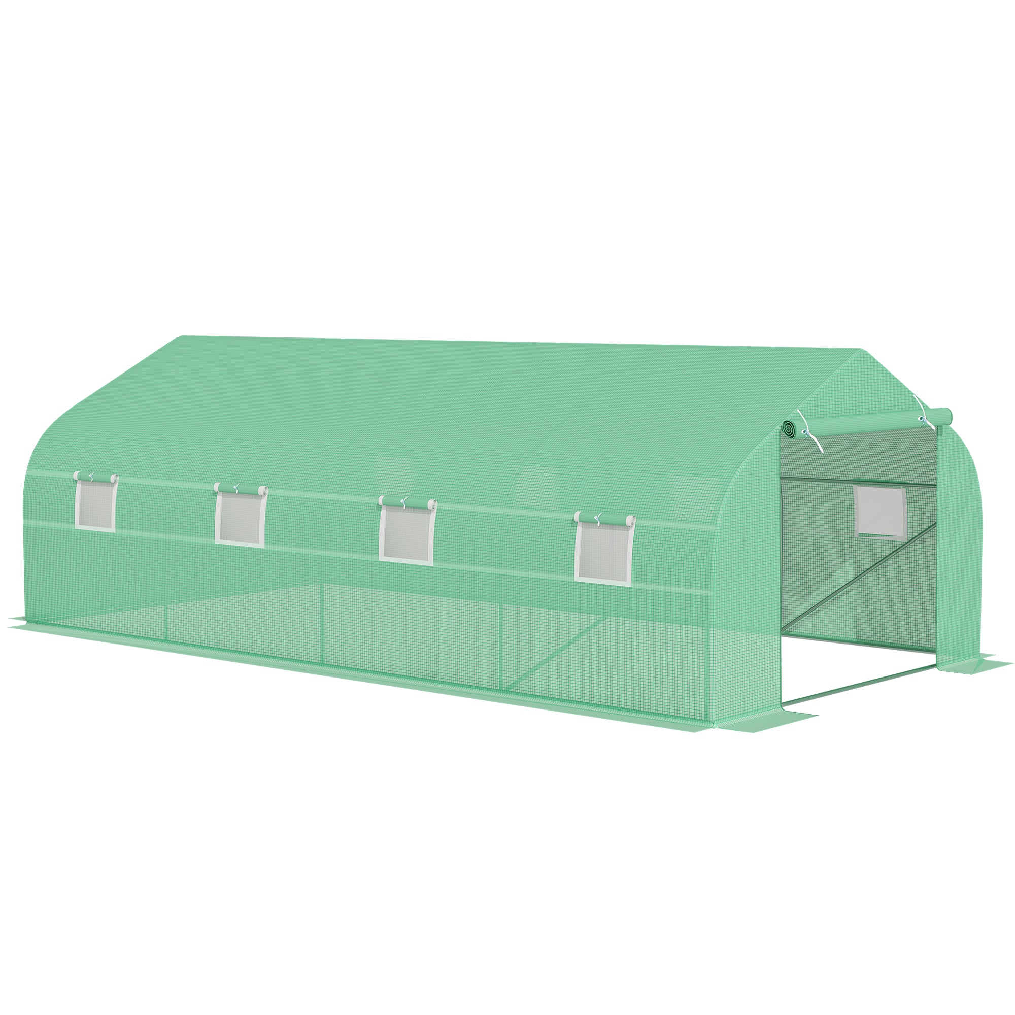 6 x 3 Metre Walk-In Garden Polytunnel Greenhouse with Metal Frame - Green