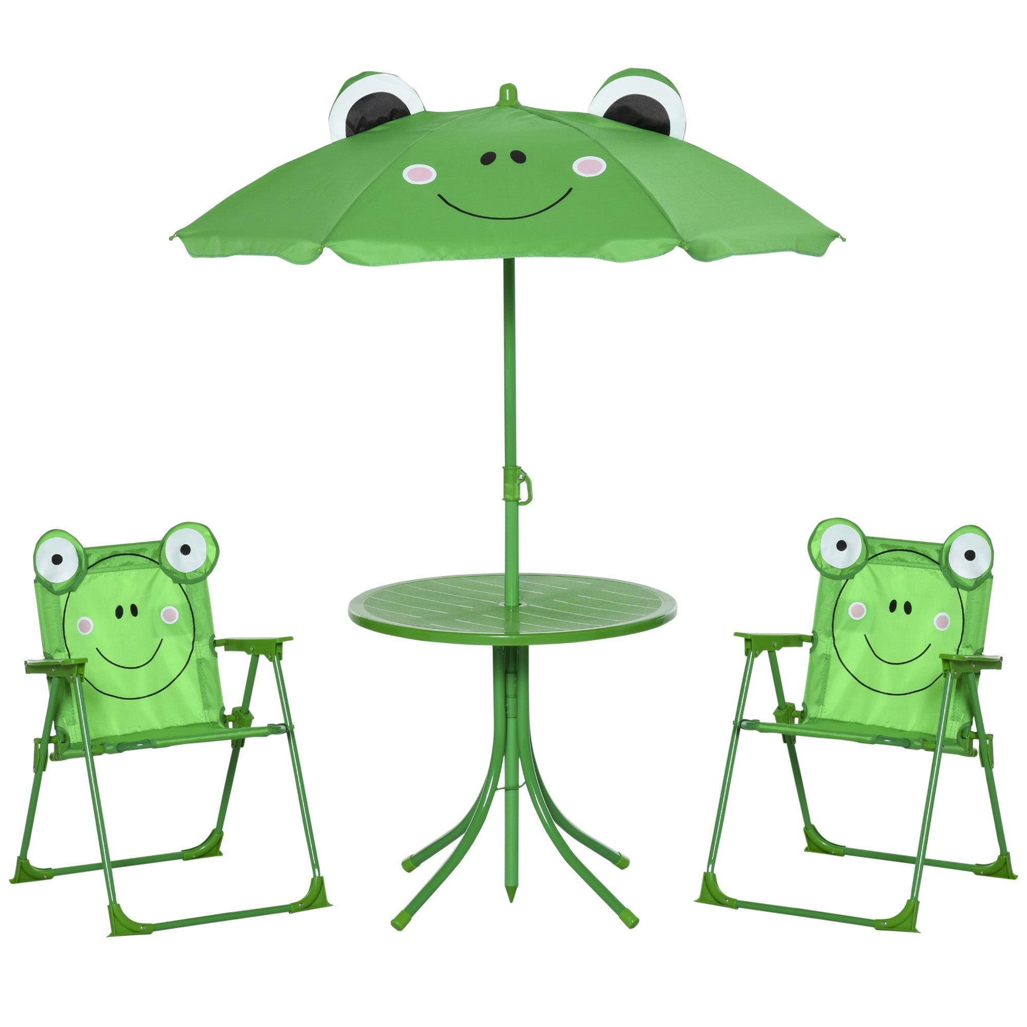 4 Piece Kids Folding Picnic Table and Chair Set with Adjustable Sun Umbrella Green