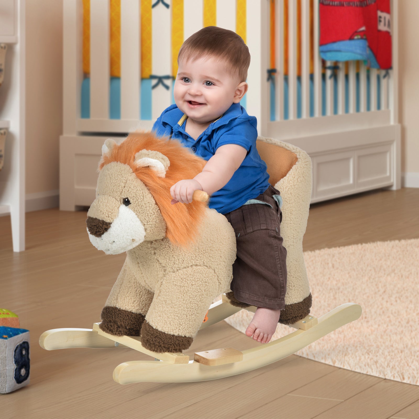 Toddlers Plush Lion Rocking Horse with Sound Button - Brown